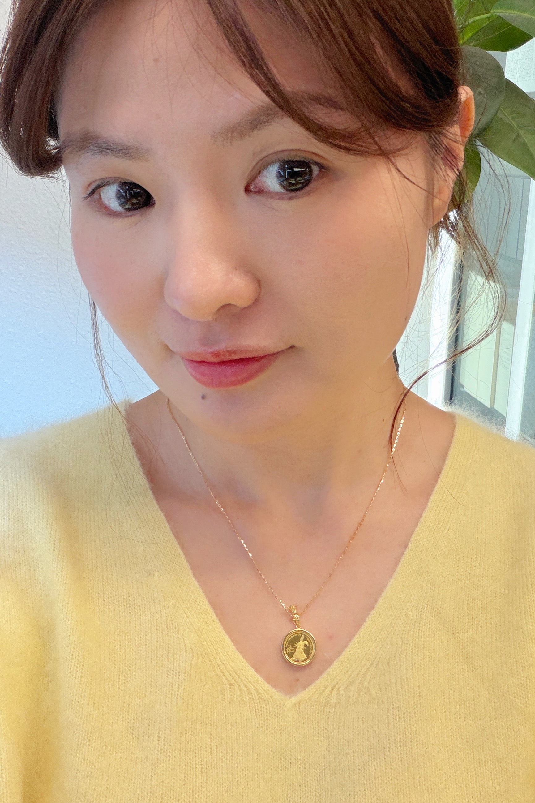 24K Peter Rabbit Gold Coin Pendant with 18K Gold Setting