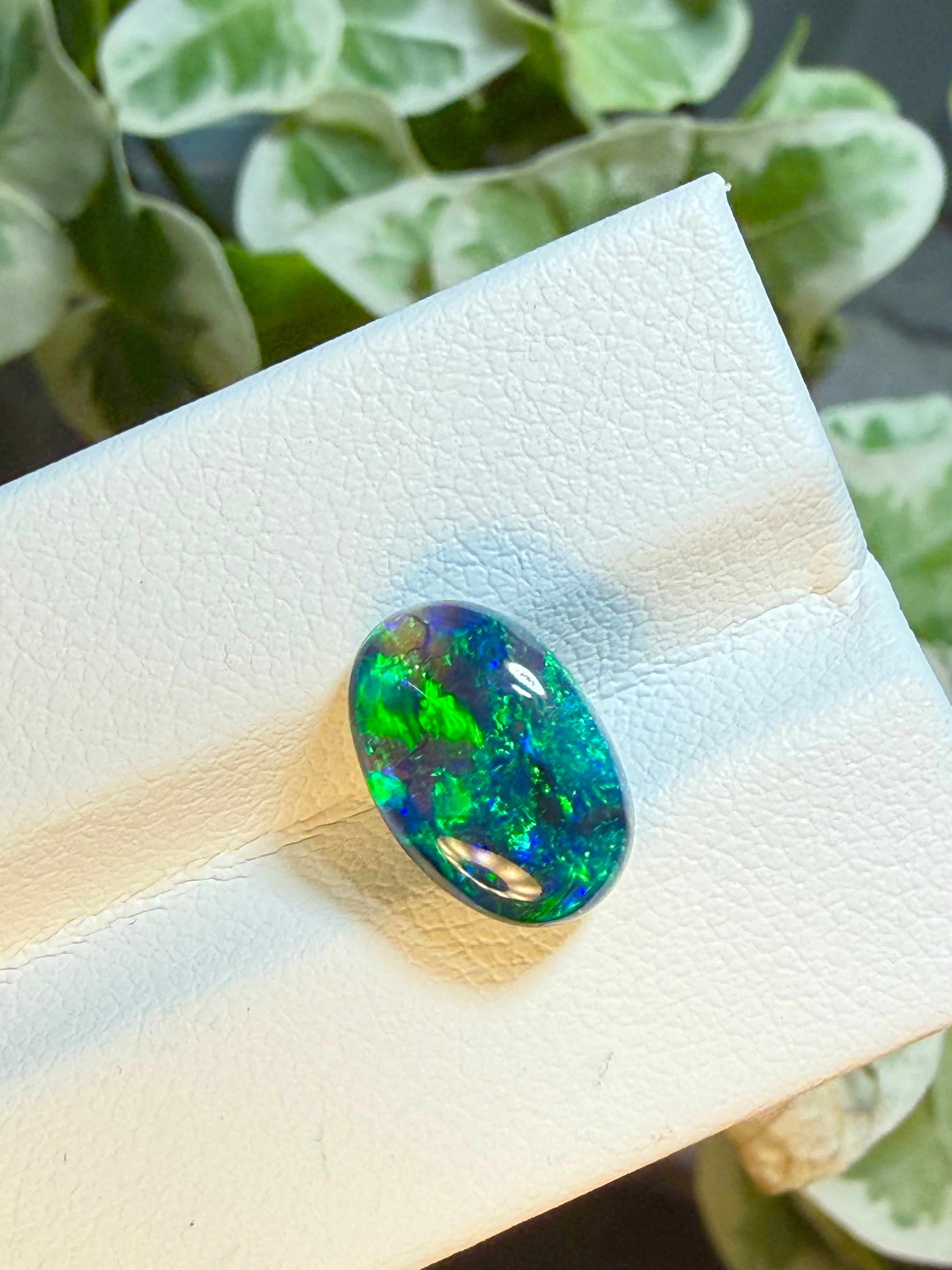 2.48CT Genuine Australian Black Opal Gemstone – Oval Cabochon | Play‑of‑Color | Australian Origin