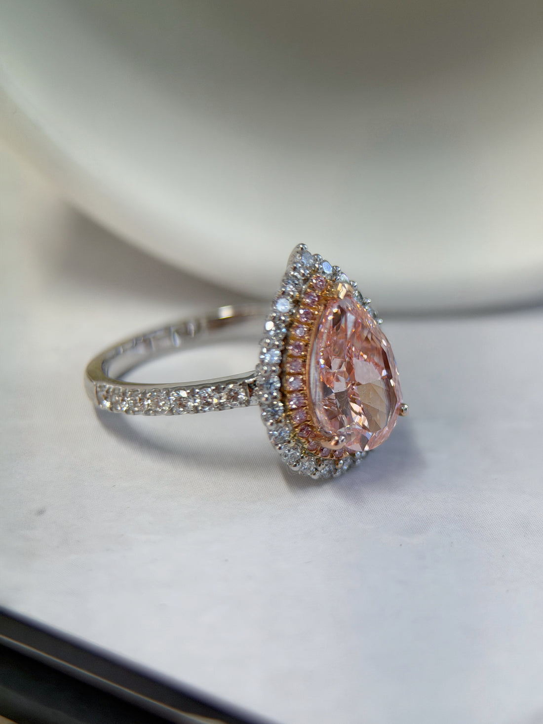 2.07ct Pear-Cut Pink Diamond Ring with Pink Diamond & White Diamond Double Halo
