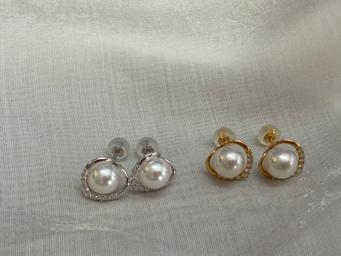 7mm Akoya Cultured Pearl Earrings in Platinum/18K Yellow Gold