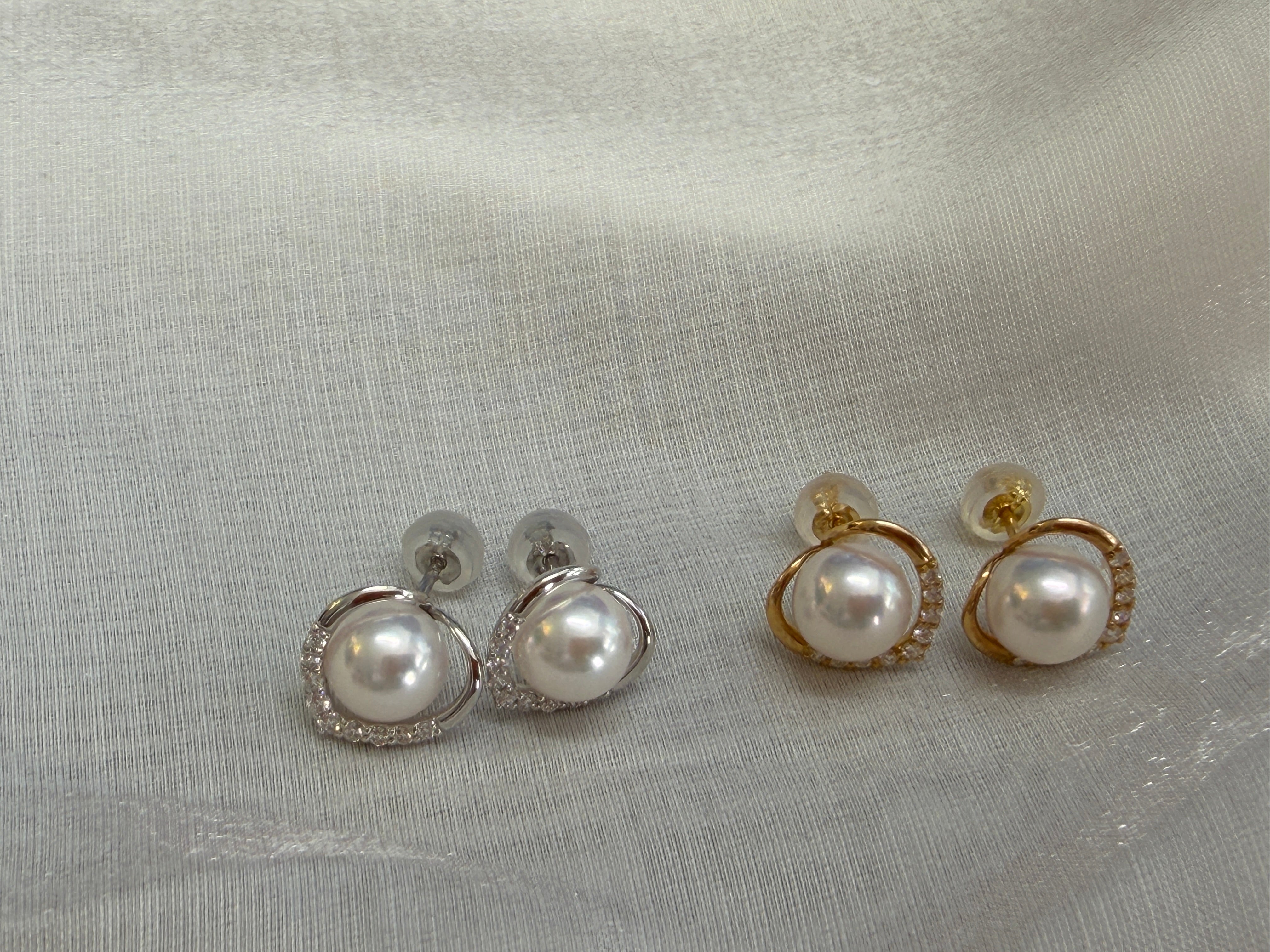7mm Akoya Cultured Pearl Earrings in Platinum/18K Yellow Gold