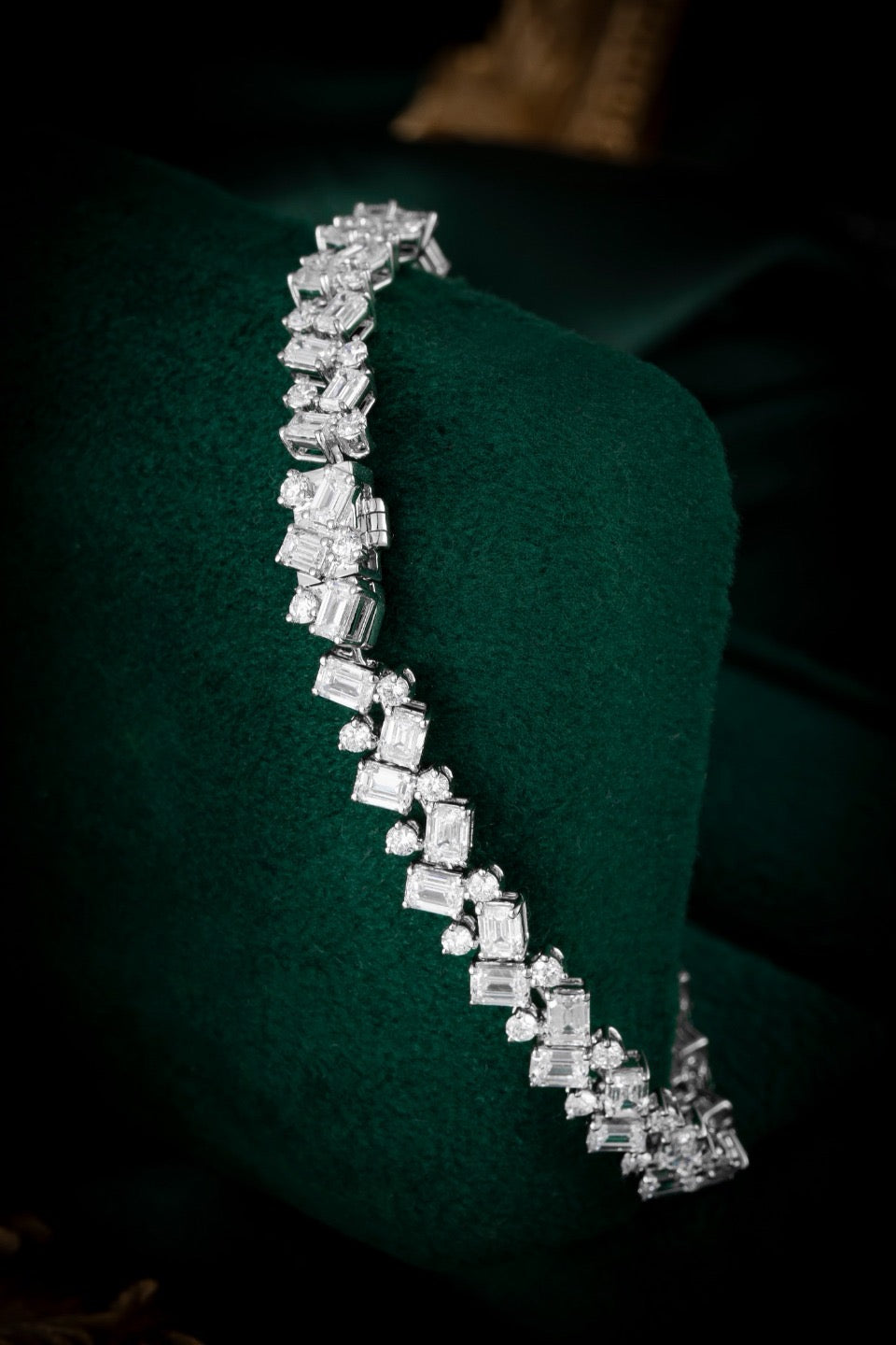 Alternating Emerald & Round Diamond Tennis Bracelet 12.77CT