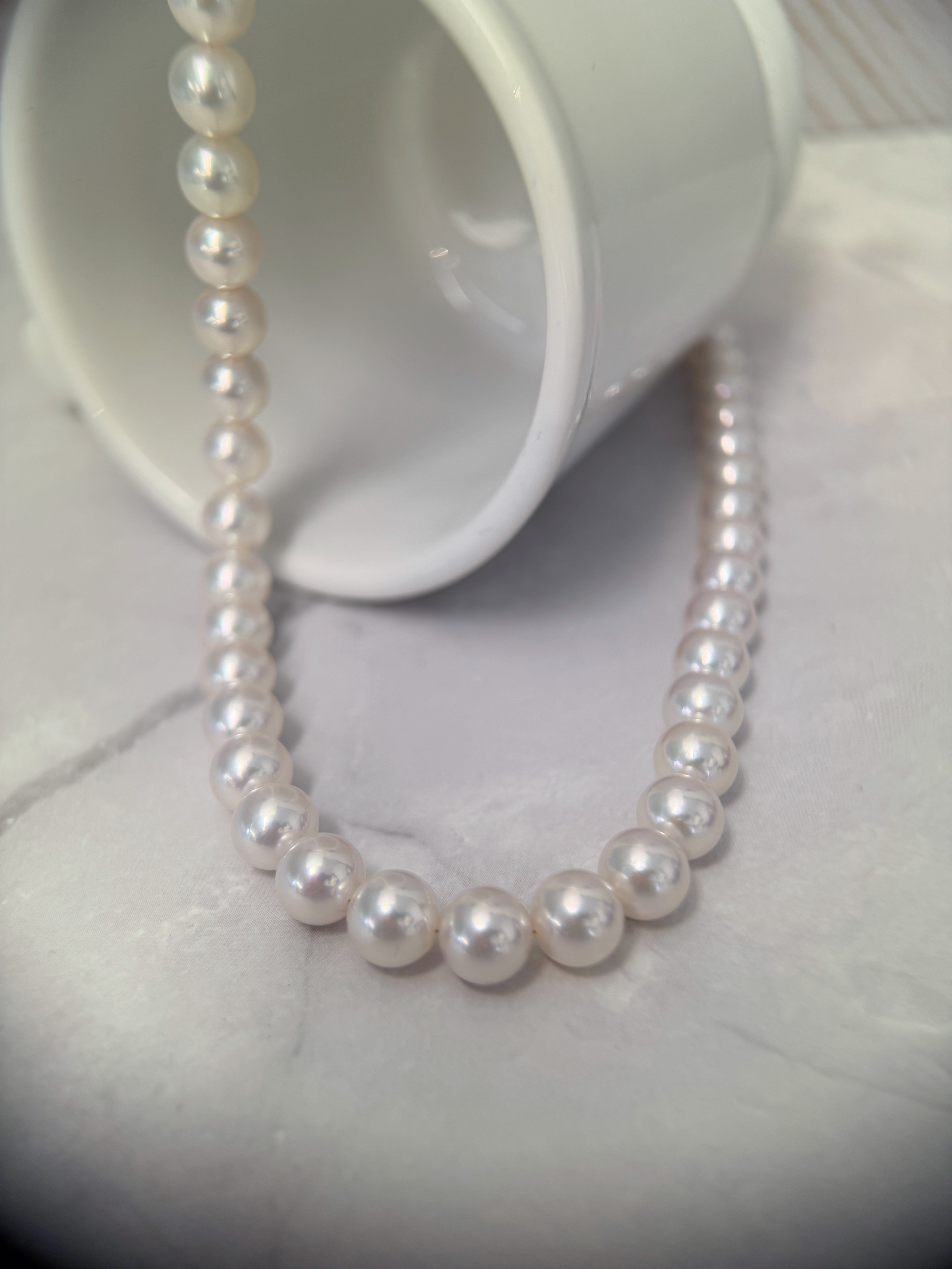 Certified 8-8.5mm Japanese Akoya White Pearl Necklace - AAA Quality