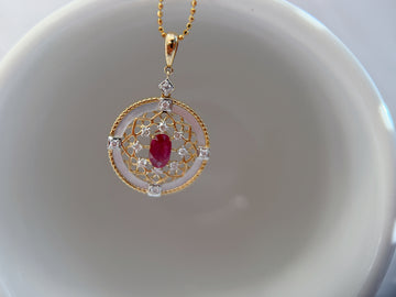 K18 Yellow Gold Ruby, White Mother-of-Pearl & Natural Diamond Pendant