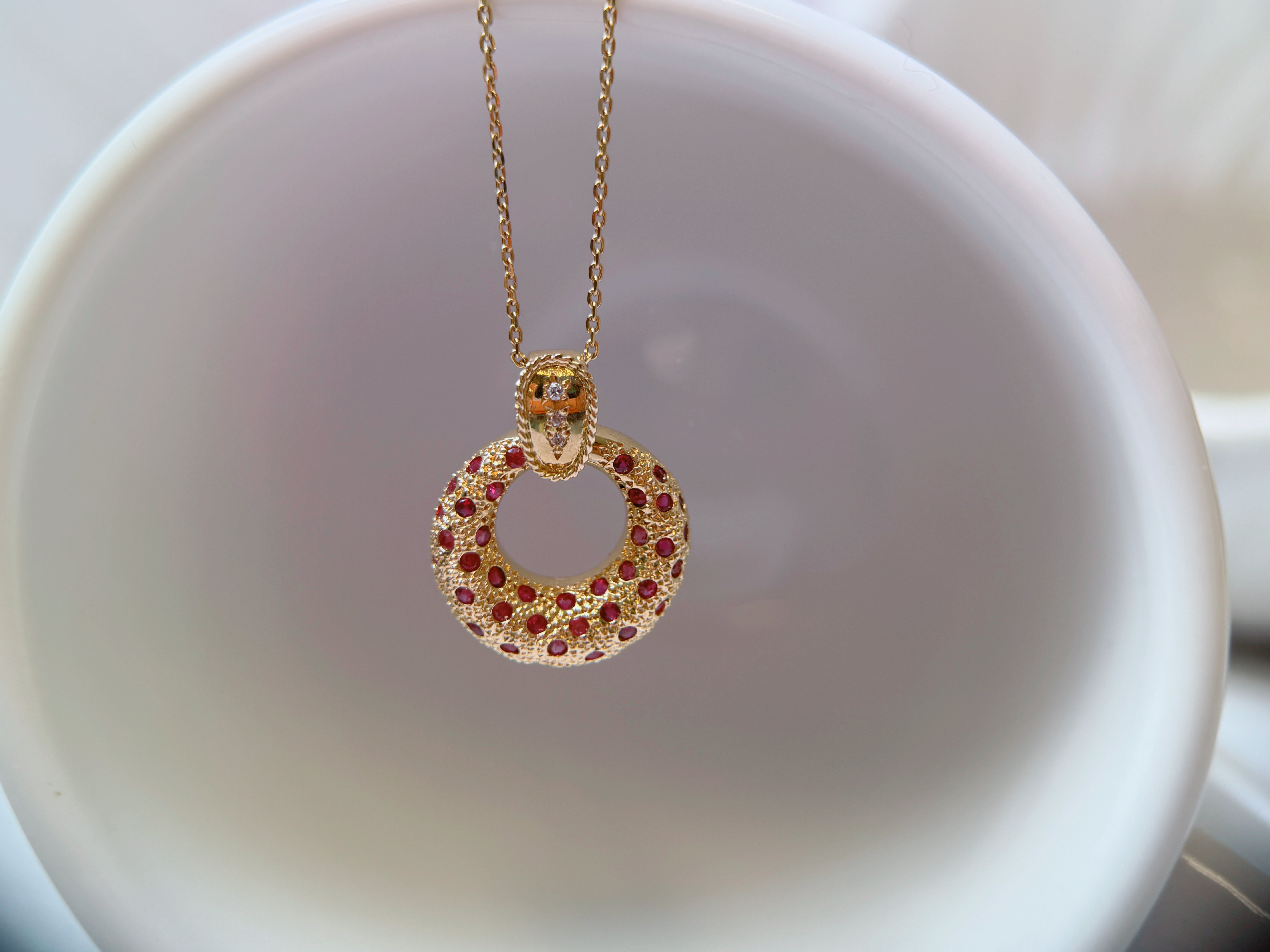 K18 Ruby Open Circle Pendant Necklace