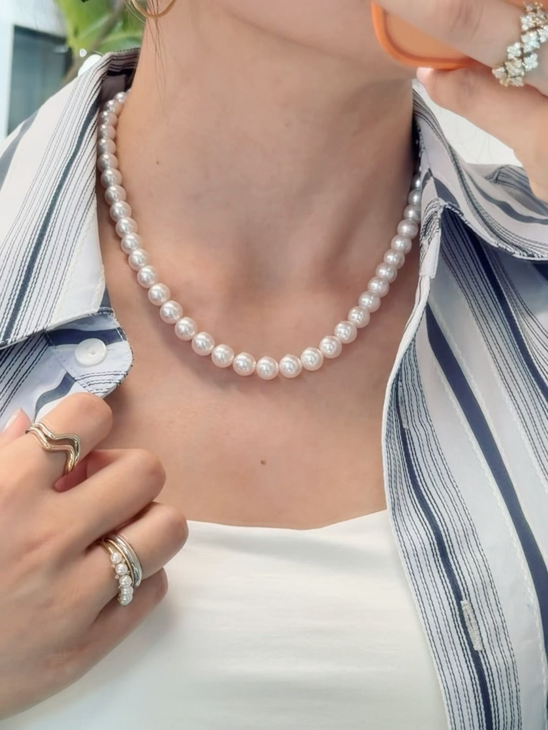 Certified 8-8.5mm Japanese Akoya White Pearl Necklace - AAA Quality