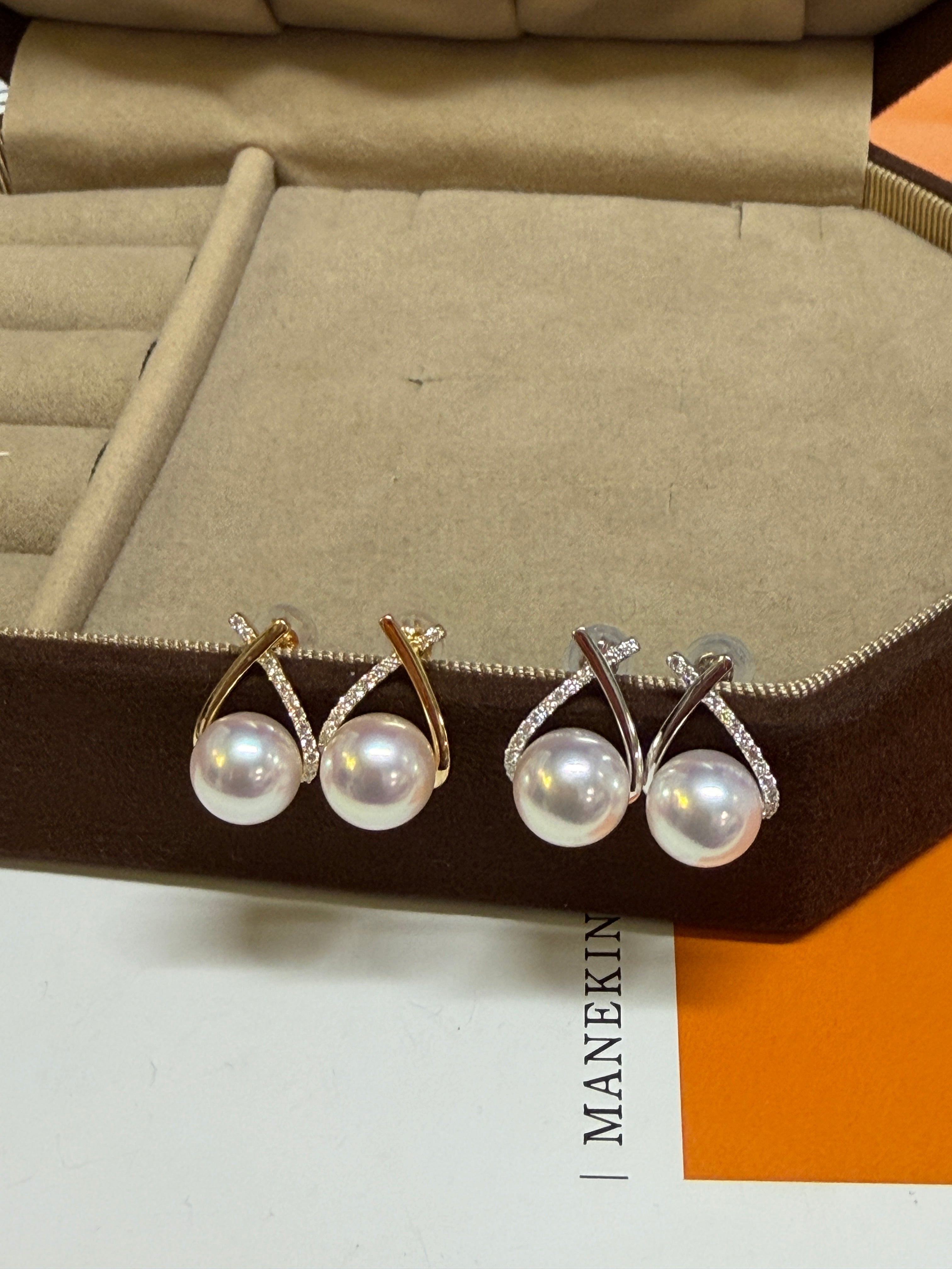 8mm Akoya Pearl Cross Earrings