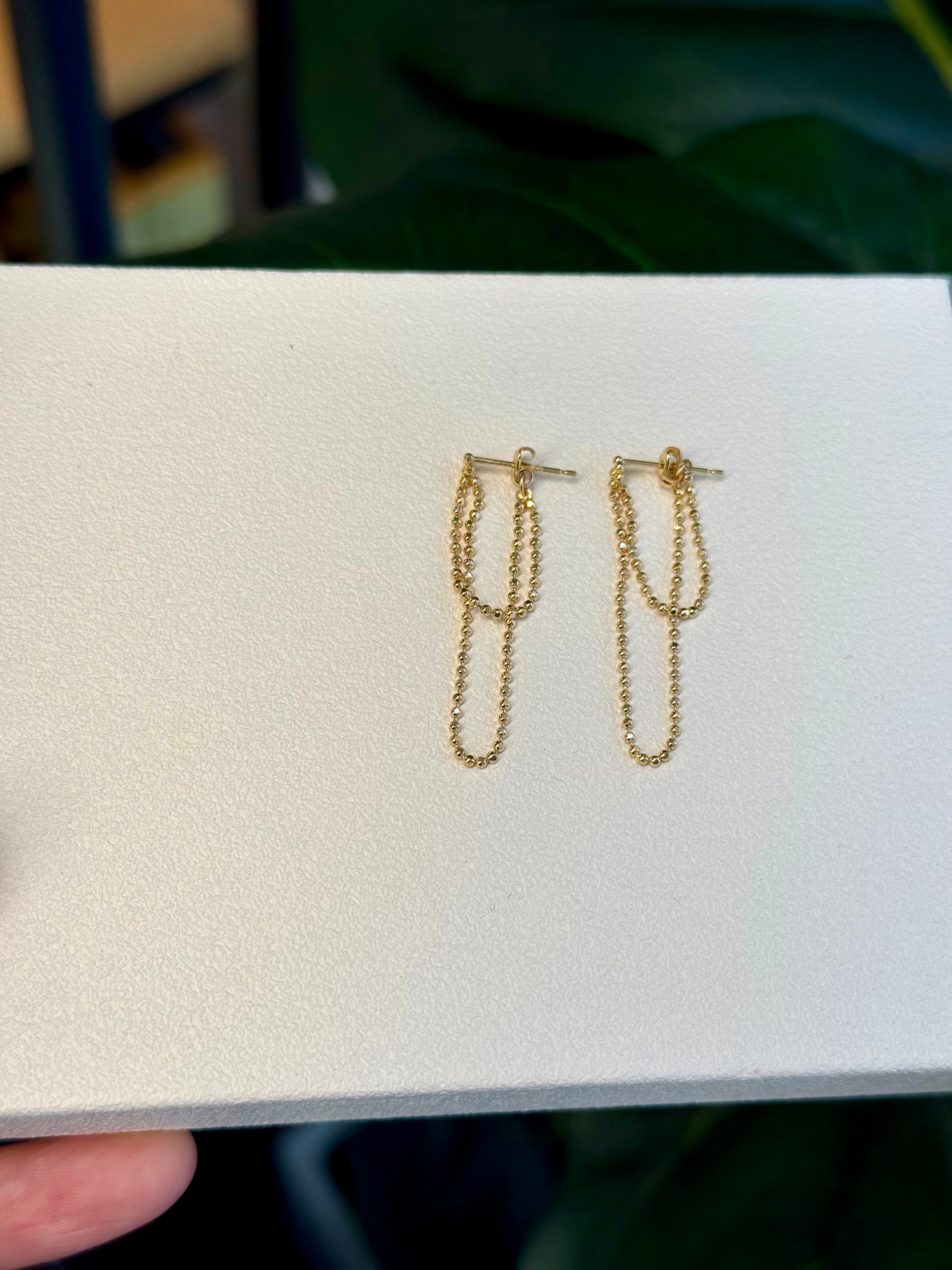 K18 ball chain drape hoop earrings