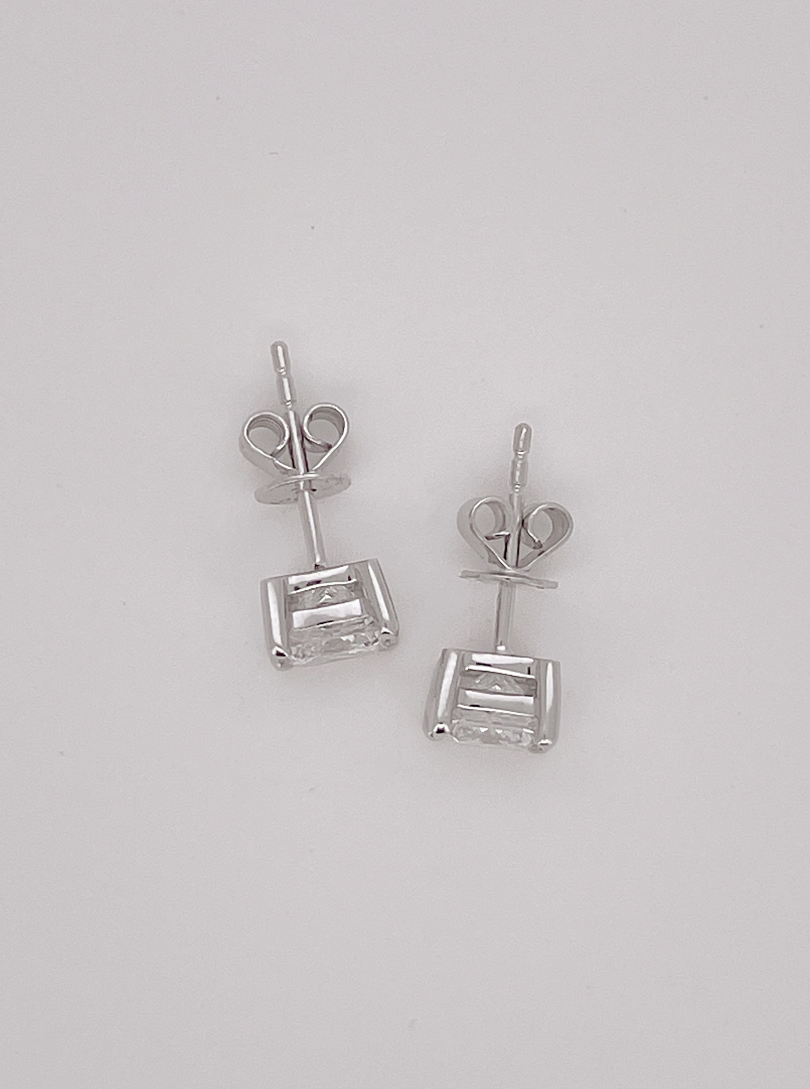 Princess Cut Lab Grown Diamond Stud Earrings 1.5CT  18K white gold