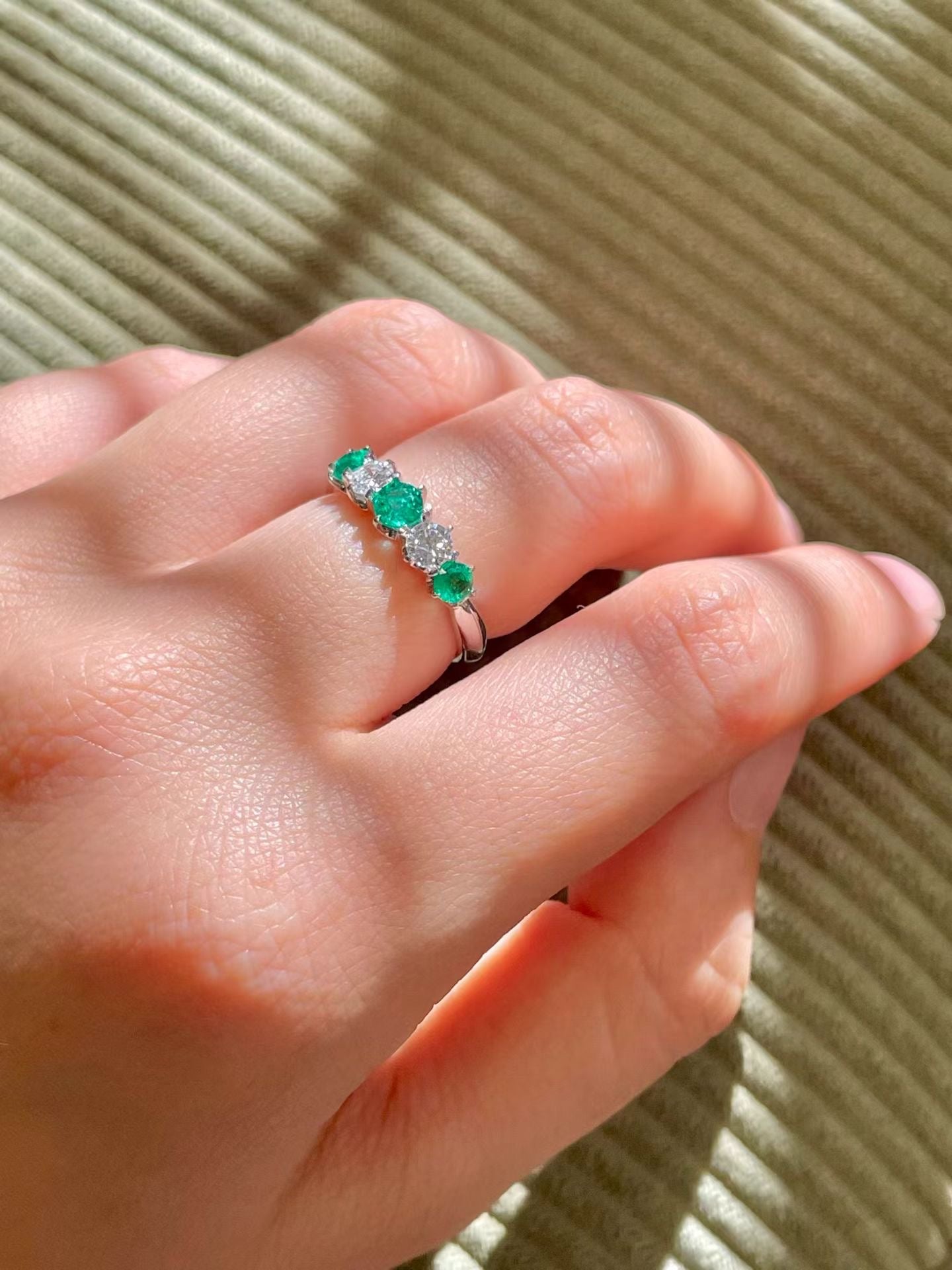 0.56ct Natural Emerald & Diamond Half Eternity Band Ring in Pt900