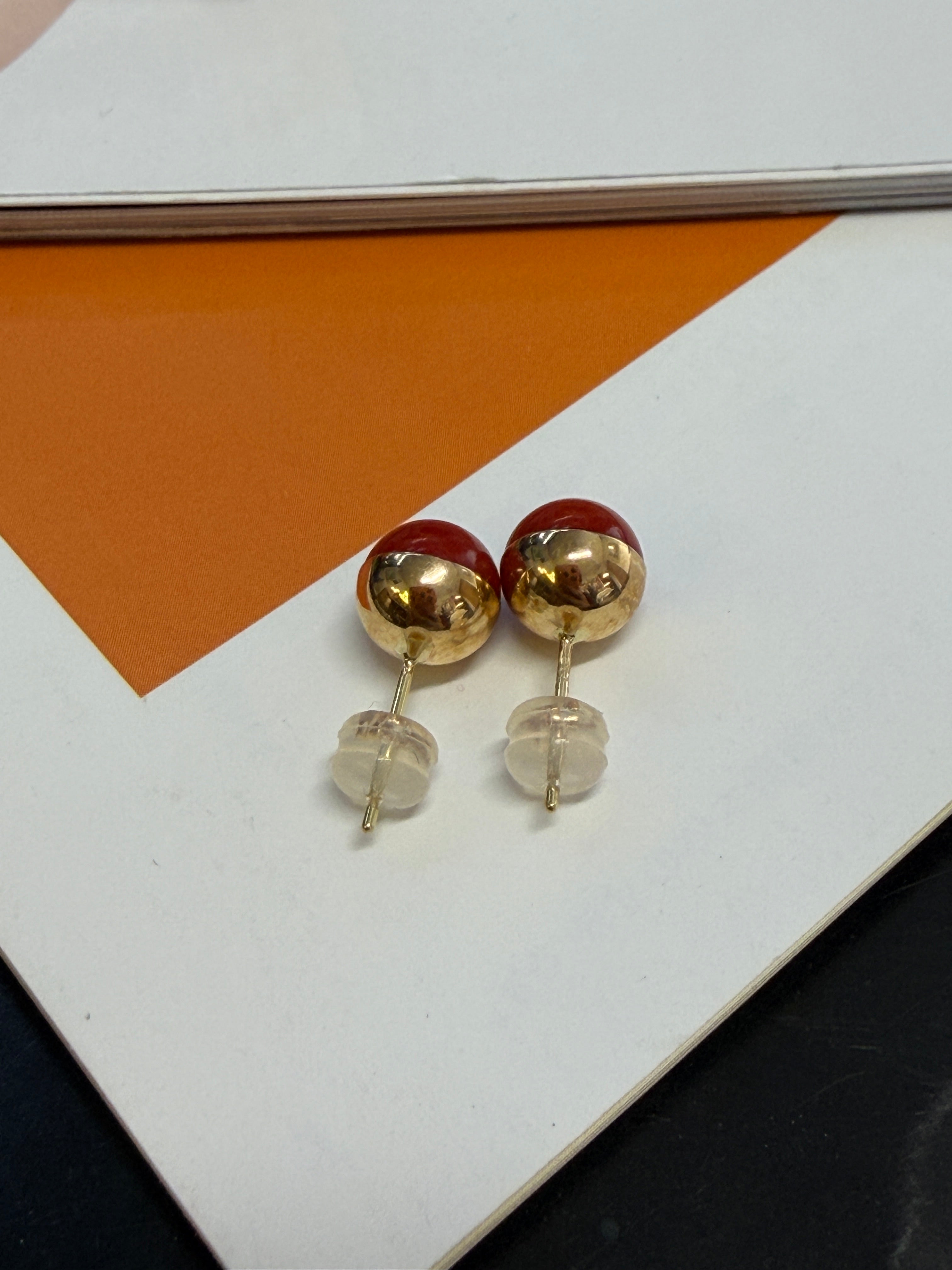 Coral Stud Earrings In 18K Yellow Gold