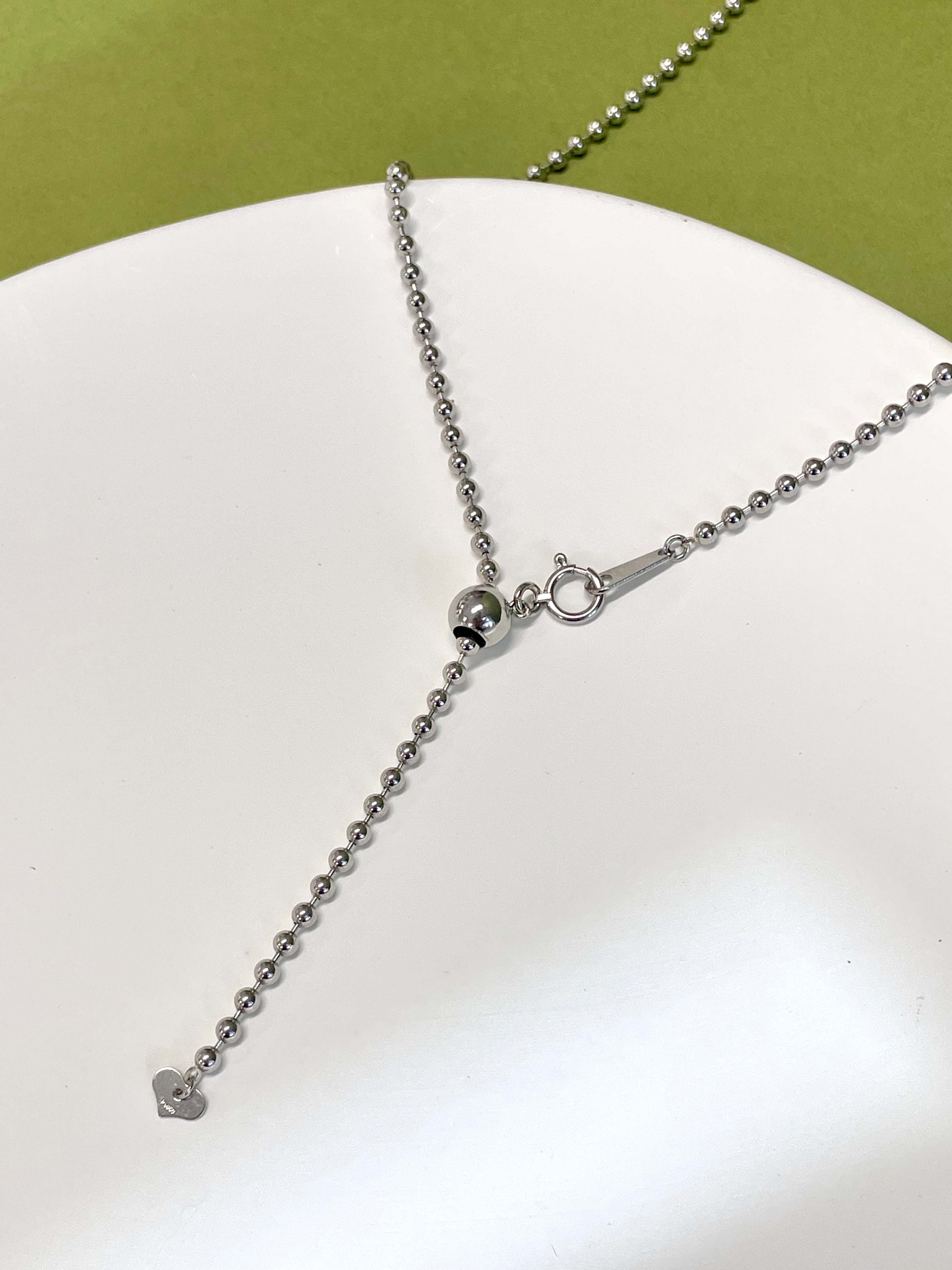 2.4mm Platinum Hollow Ball Chain Necklace 17.7 inchs