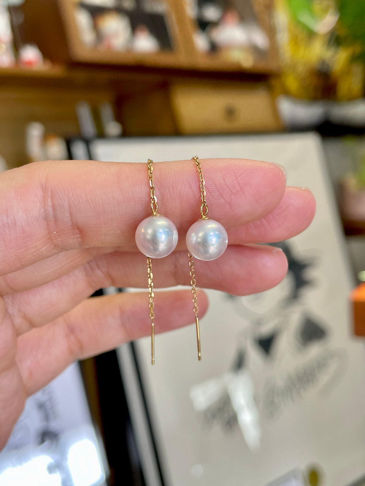 Certified 7.5-8mm Akoya Cultured Pearl Earrings in 18k Yellow Gold