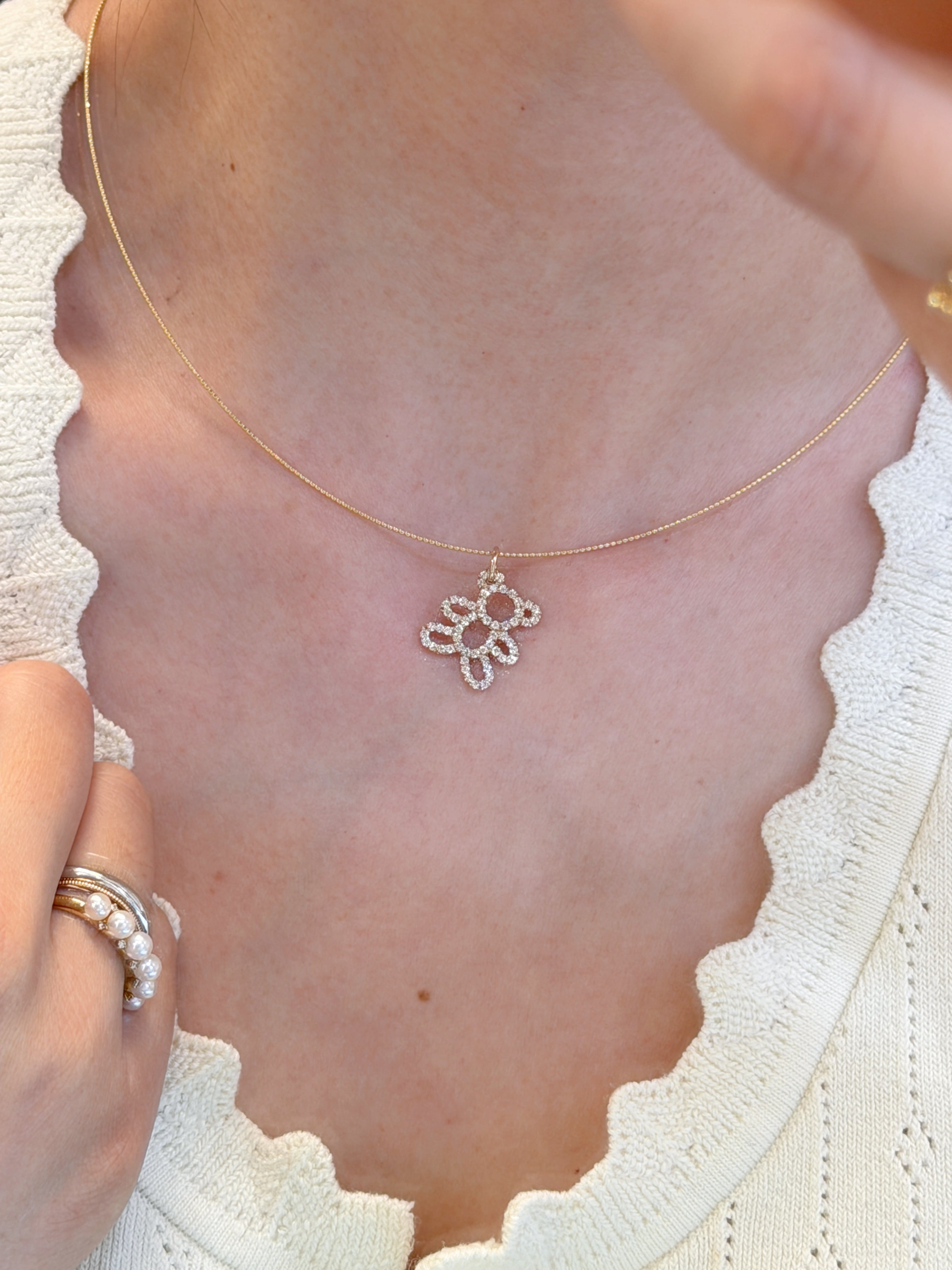 K18 Gold Pavé Natural Diamond Teddy Bear Pendant Necklace