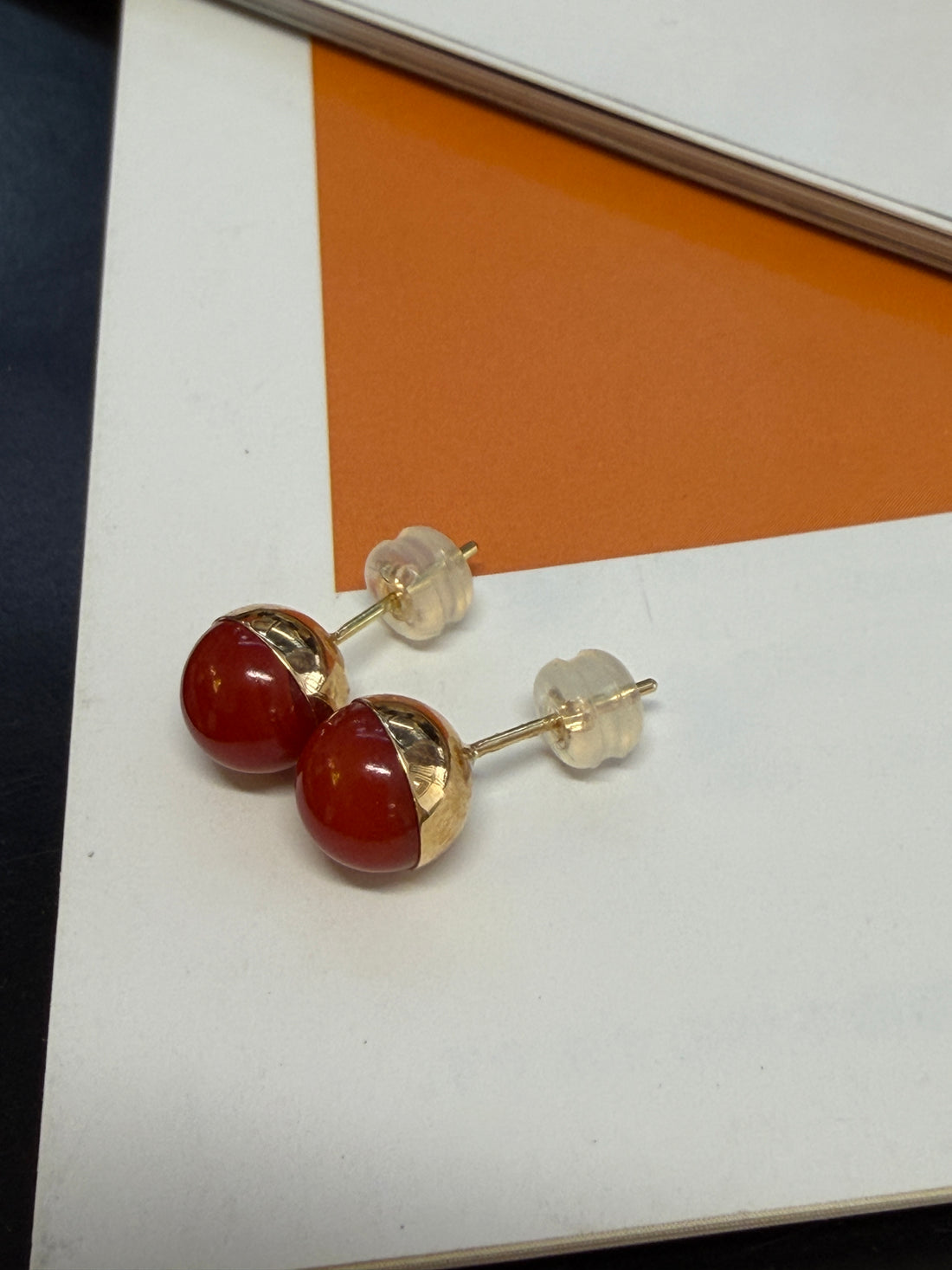Coral Stud Earrings In 18K Yellow Gold