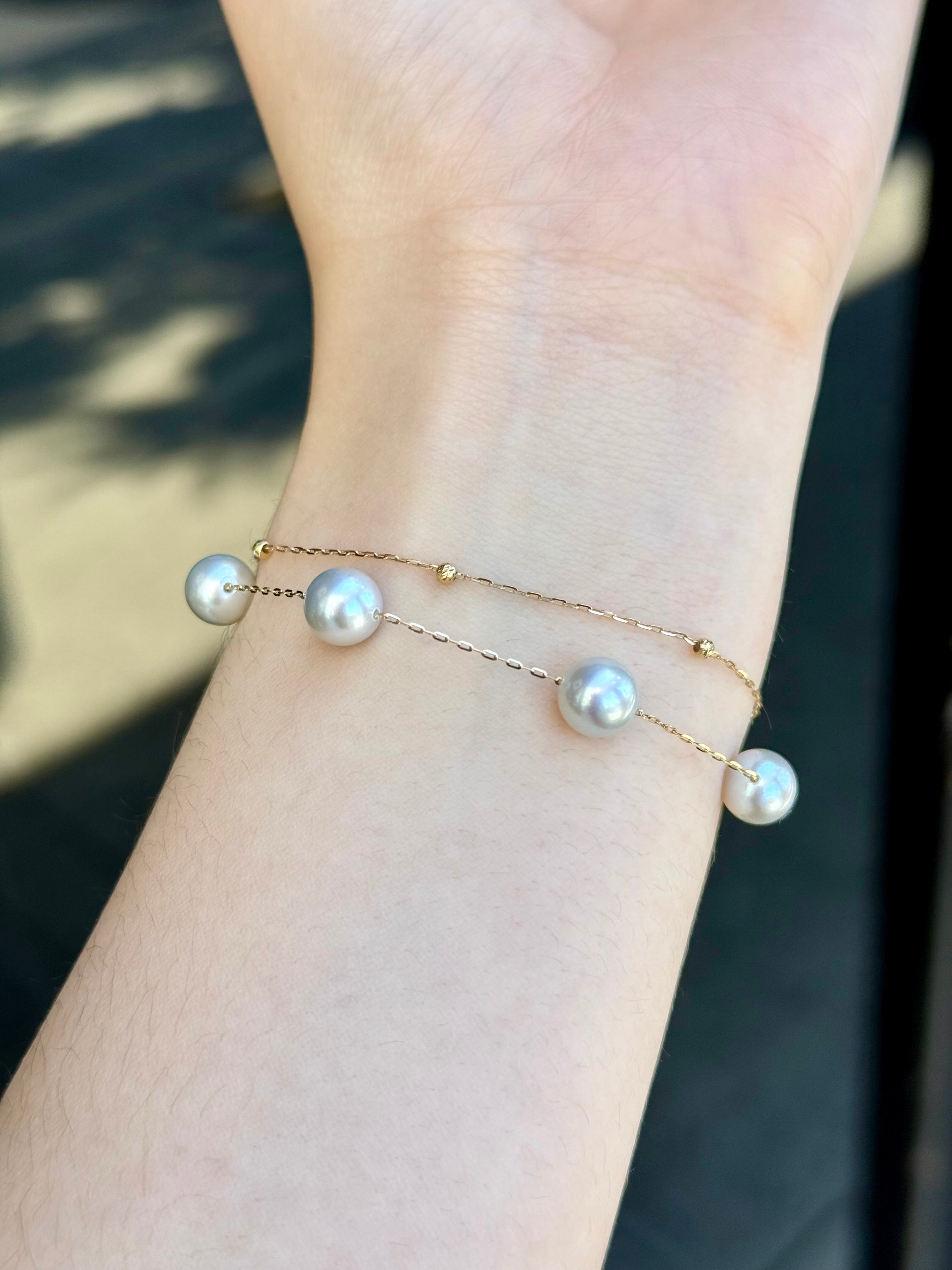 7-7.5mm Akoya Cultured Pearl Bracelet In 18K Yellow Gold