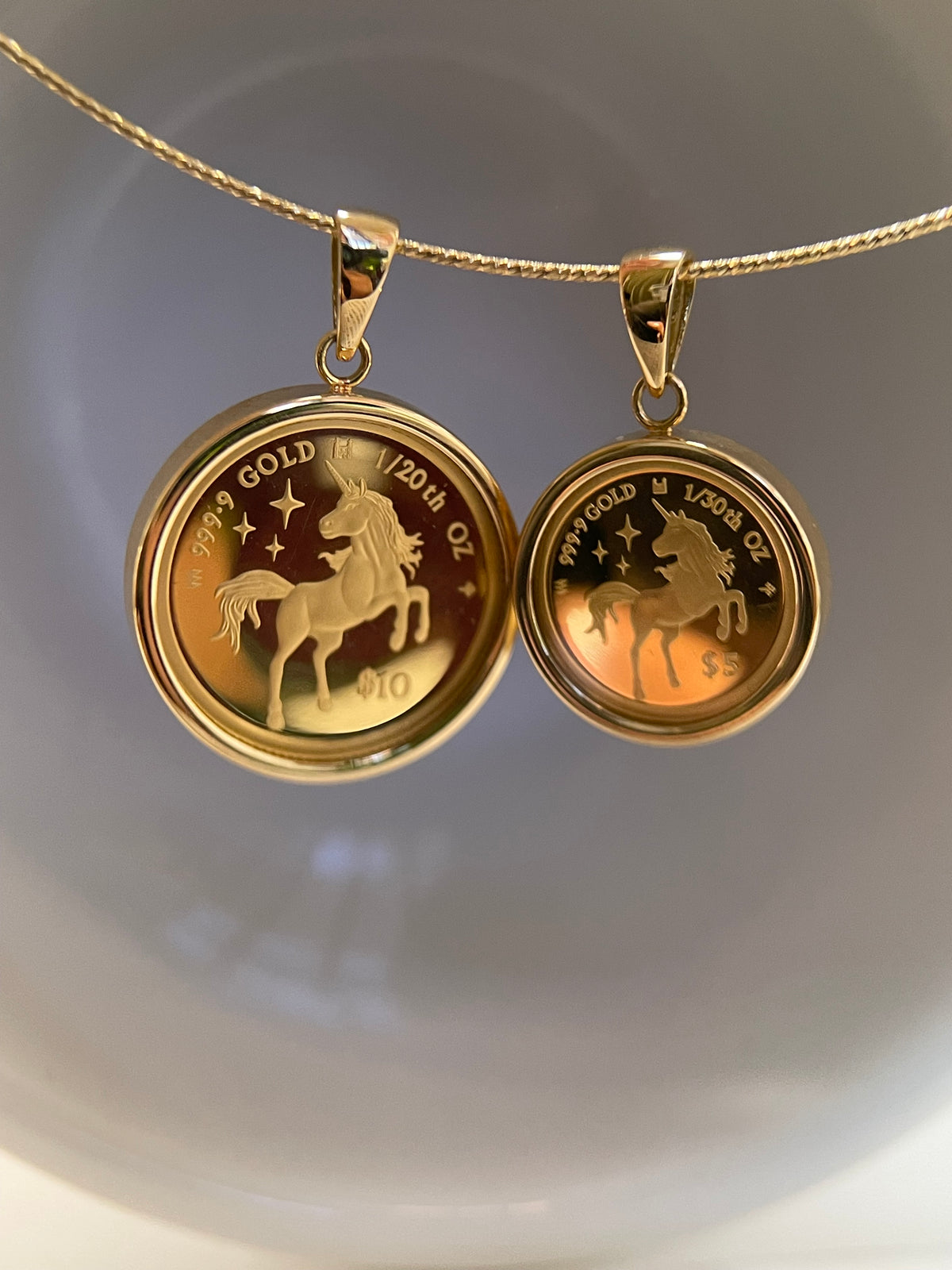 ⭐️24K Gold Unicorn Coin Pendant with 18K Gold Frame – Two Sizes