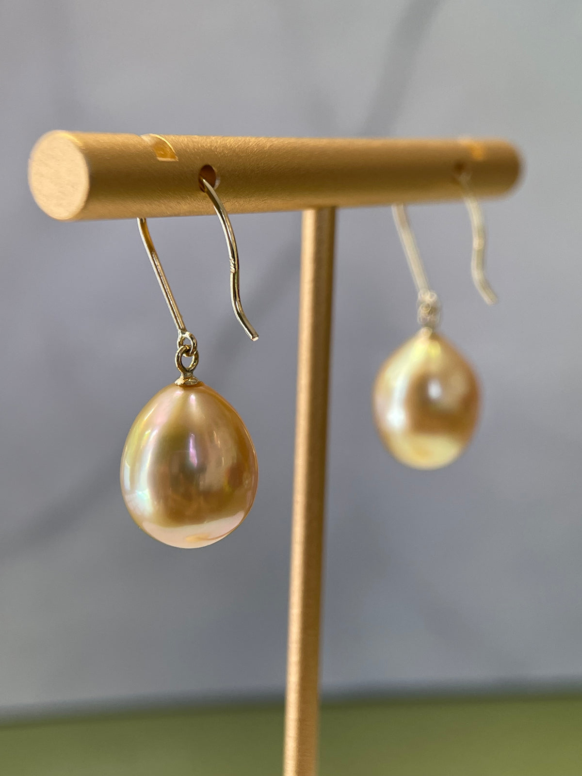 18K Gold Golden South Sea Pearl Drop Earrings – 10mm