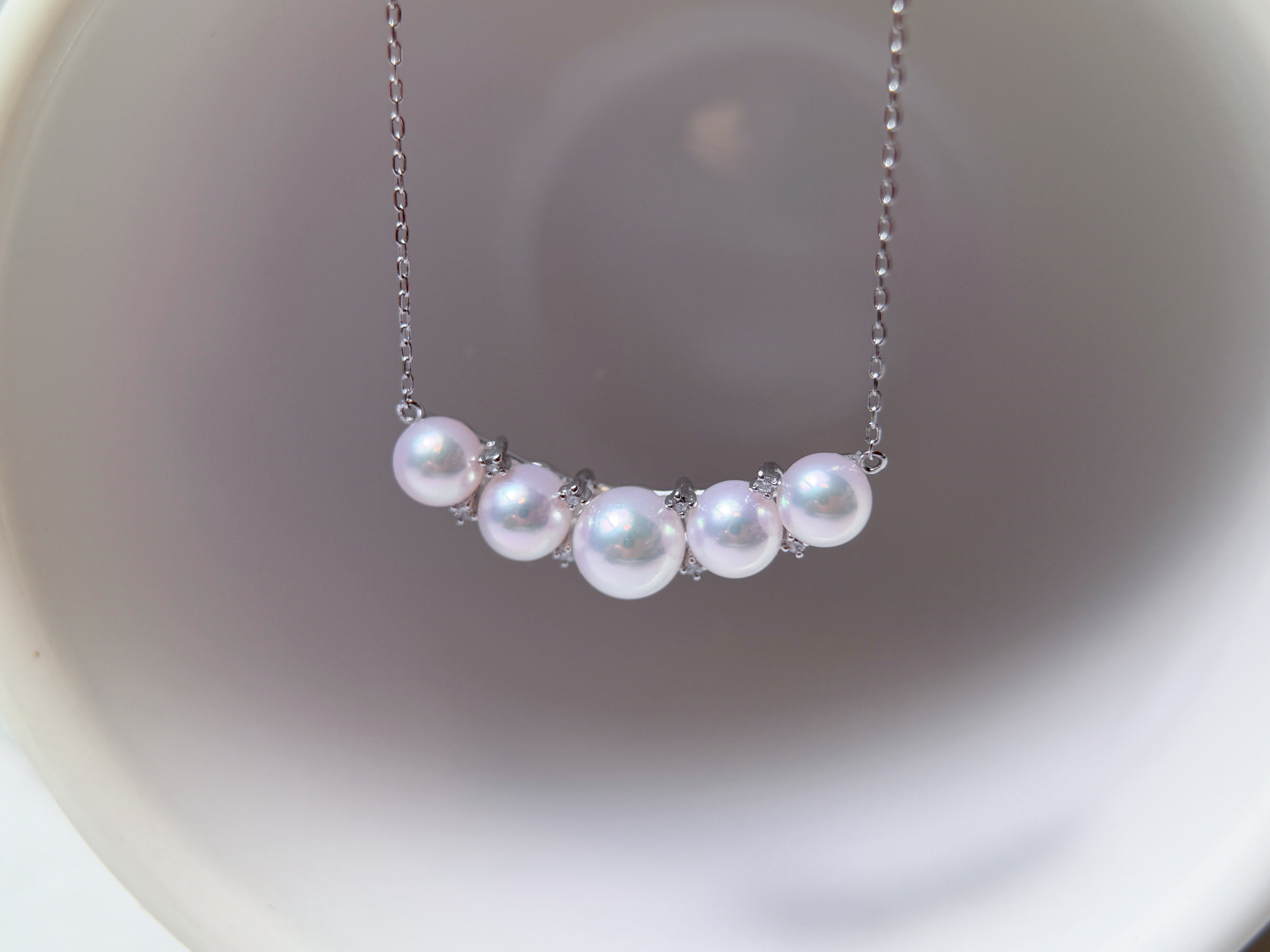 Akoya Pearl Natural Diamond Platinum Station Necklace