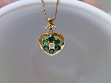 K18 Green Garnet & Diamond Heart Pendant Necklace
