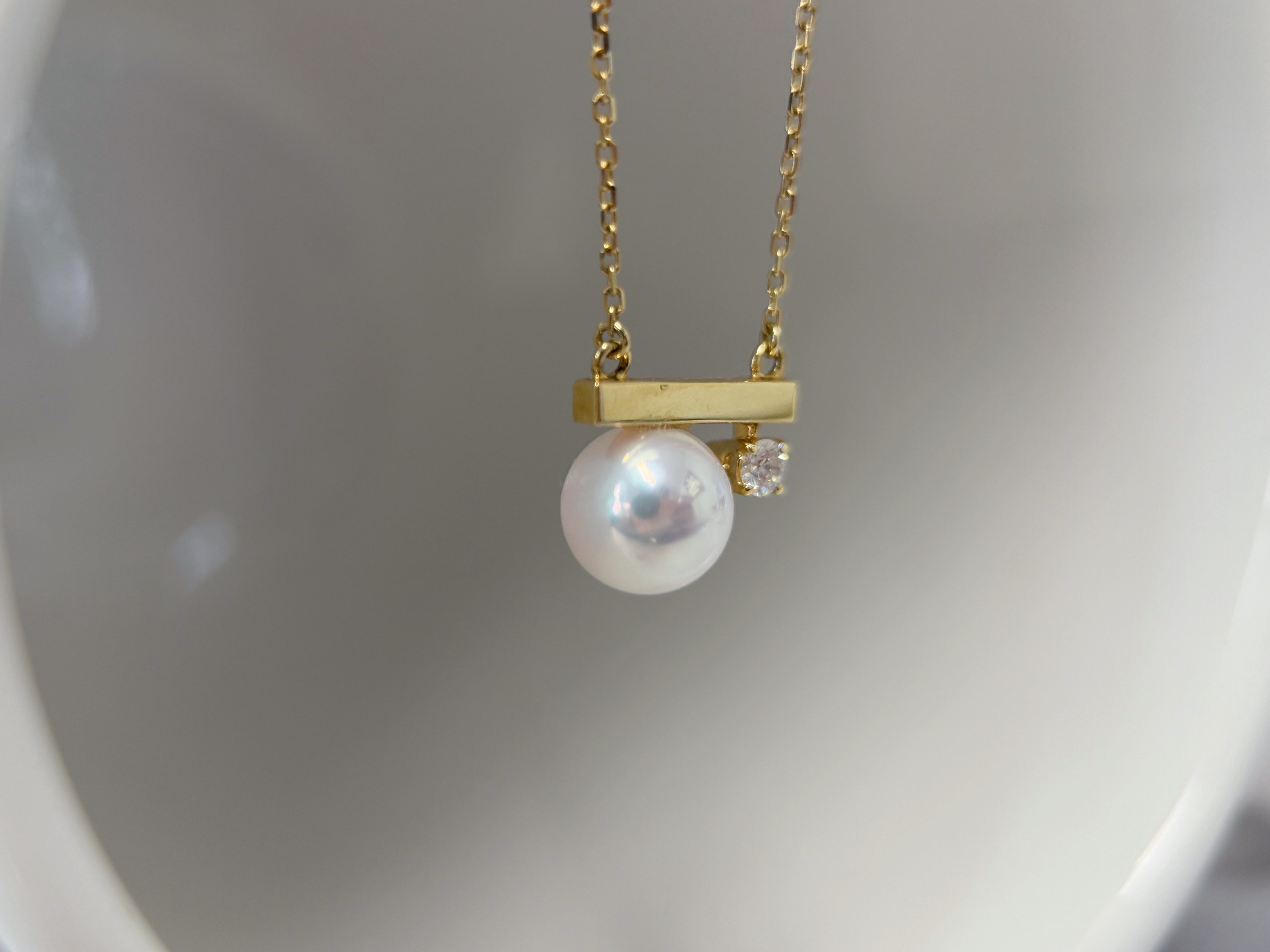 K18 Yellow Gold Akoya Pearl Necklace with Natural Diamond Accent