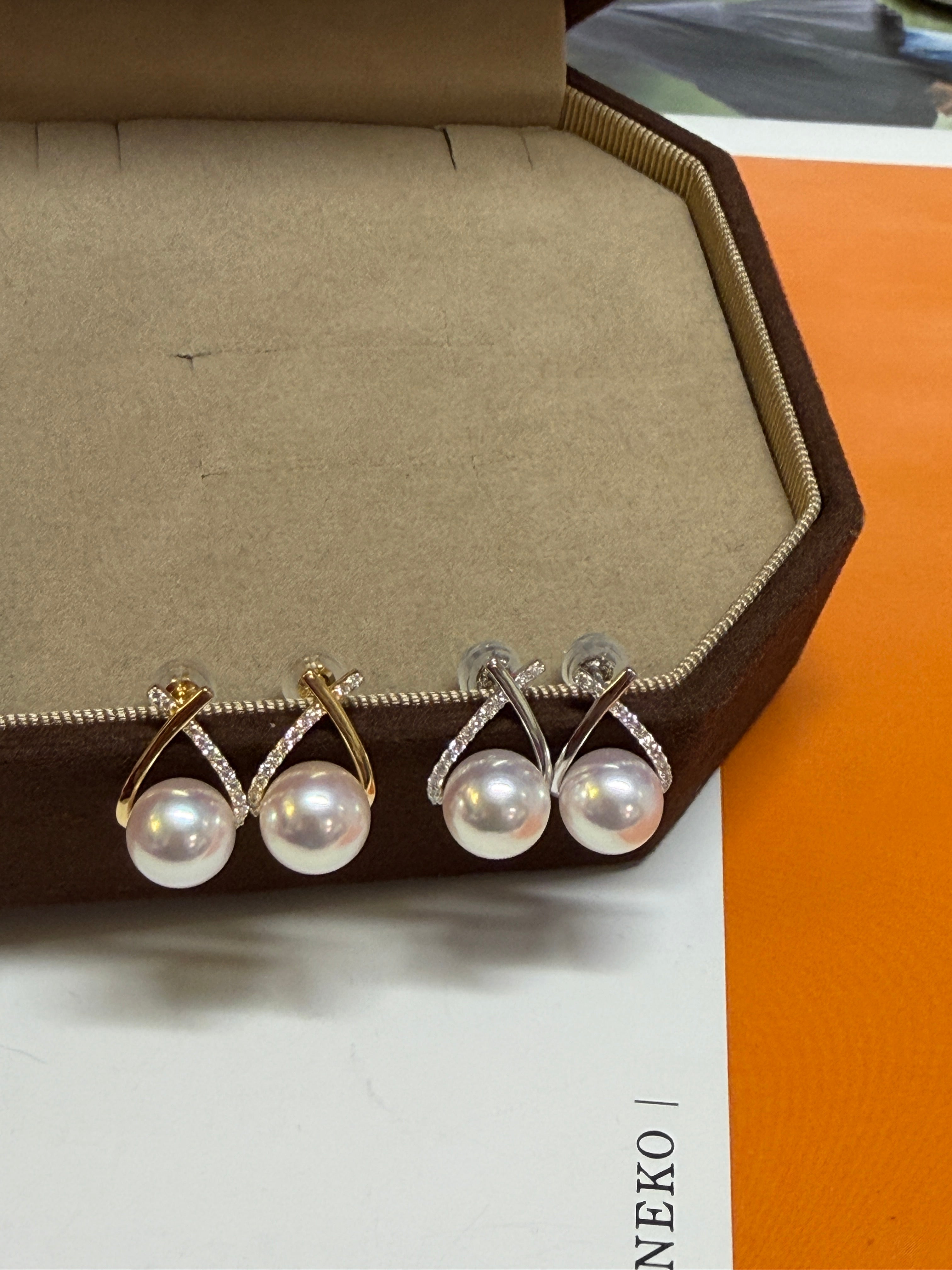 8mm Akoya Pearl Cross Earrings