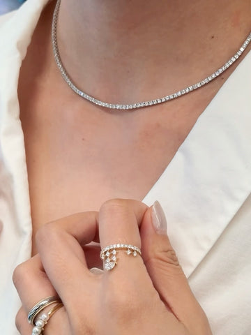 Tennis Necklace In 14K White Gold（7.1 CT ）