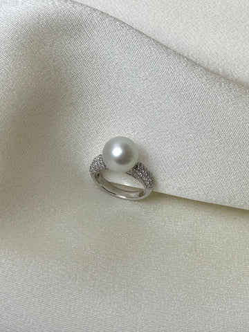 10.6mm White Southsea Pearl Ring in 18K White Gold
