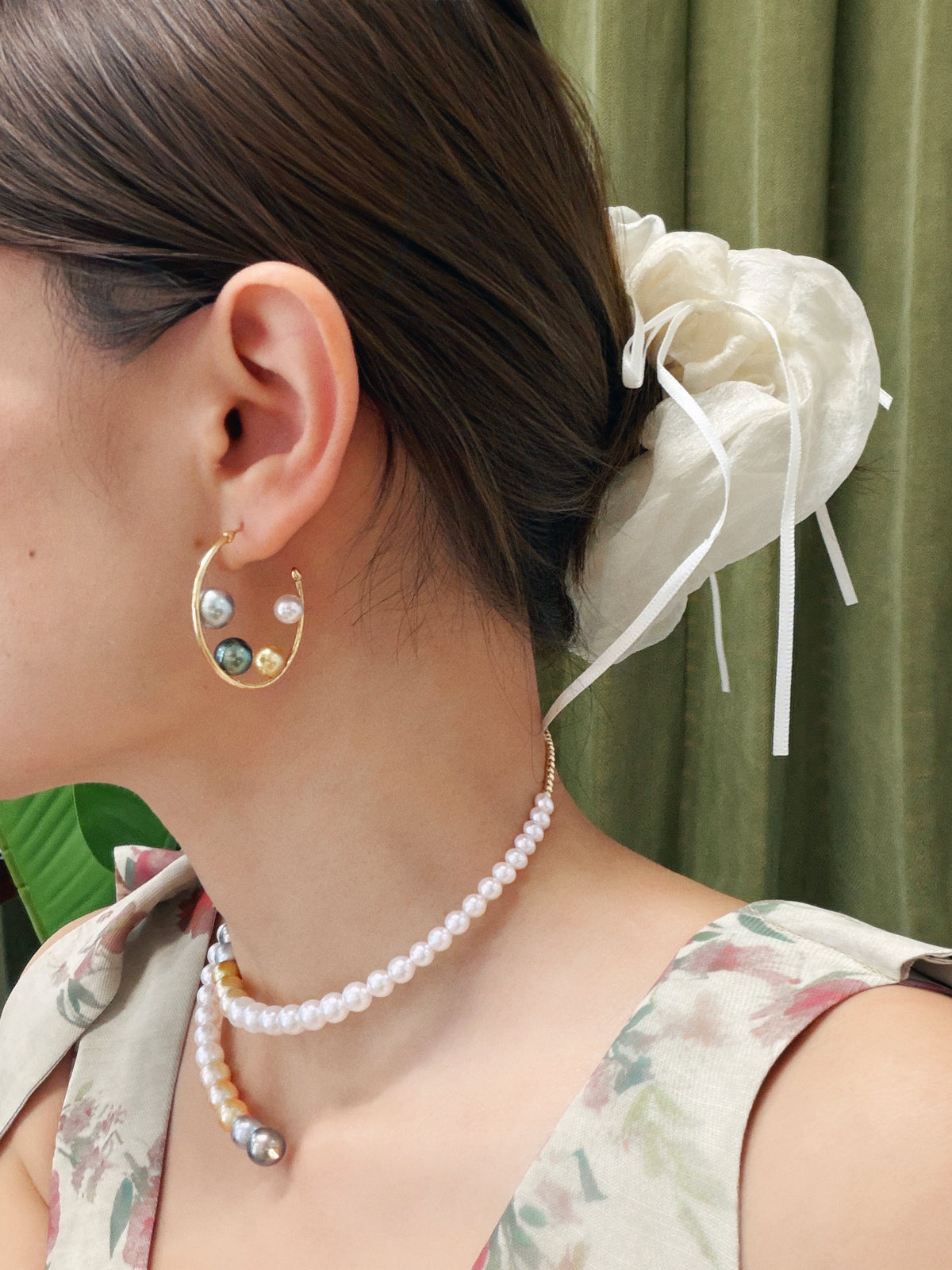 K18 High-Grade Mixed Pearl Hoop Earrings