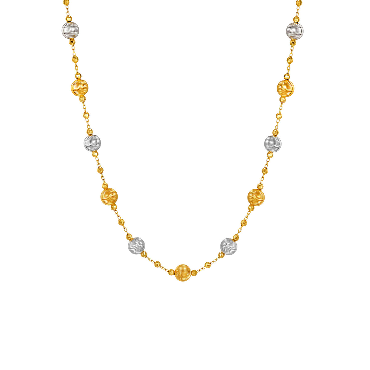 ⭐️18K Two-Tone Cat's Eye Bead Station Necklace | 16"+2"