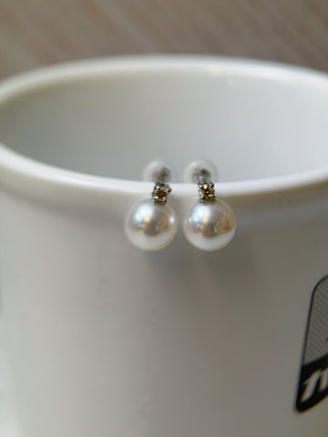 Diamond Akoya Pearl Drop Stud Earrings