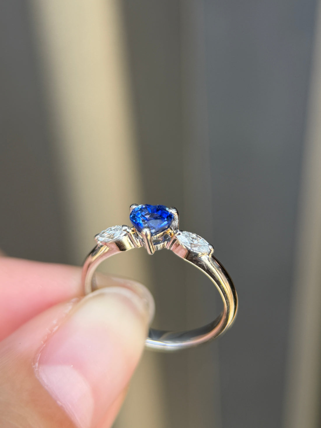 PT900 0.55ct Vivid Cornflower Blue Heart Sapphire & Diamond Ring