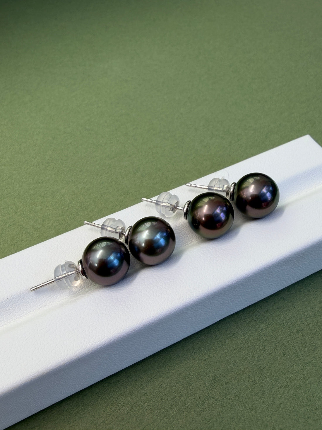 10-11mm Tahitian Pearl Stud Earrings in 18K White Gold