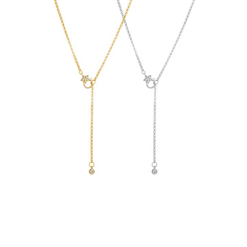 18K Gold Paperclip Lariat Necklace with Star Front Clasp  | 17.7"+2"