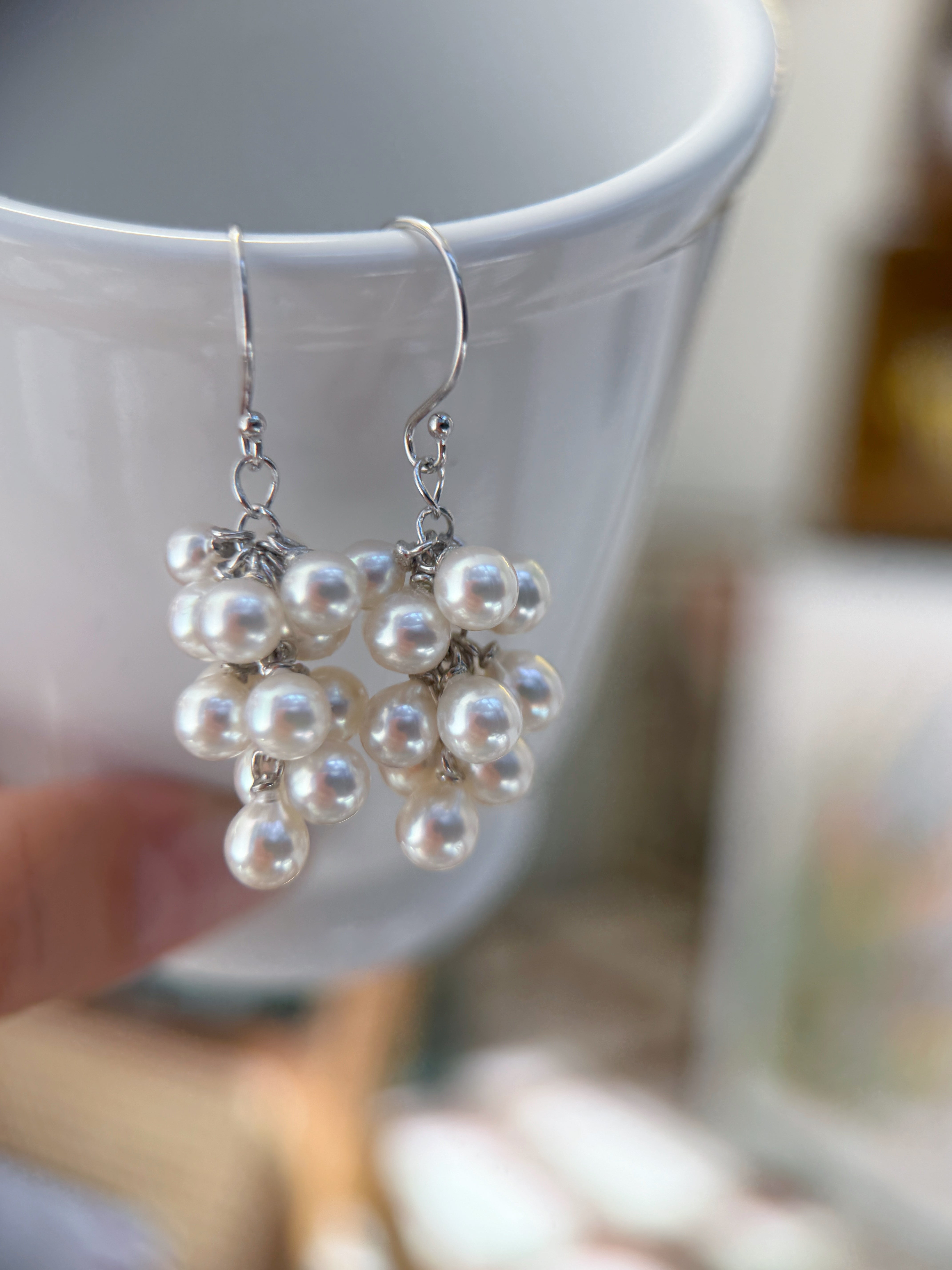 Natural Akoya Pearl Grape Cluster Earrings