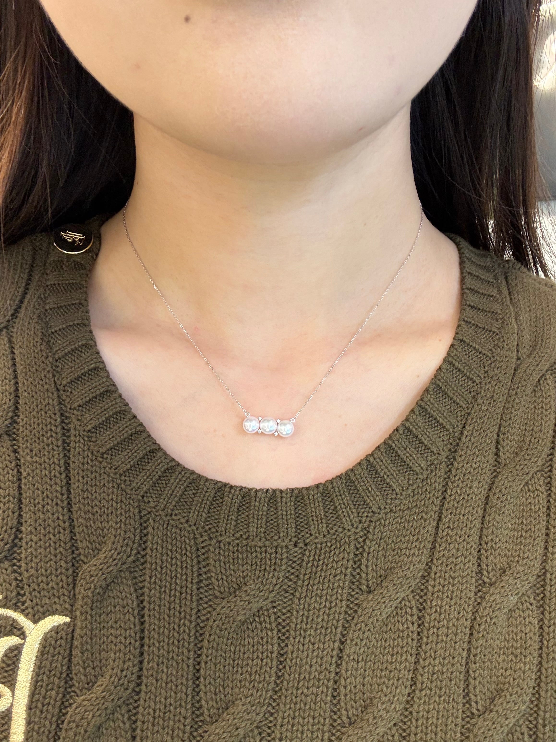 5.5mm Akoya Cultured Pearl Necklace In 18K Yellow Gold&Platinum