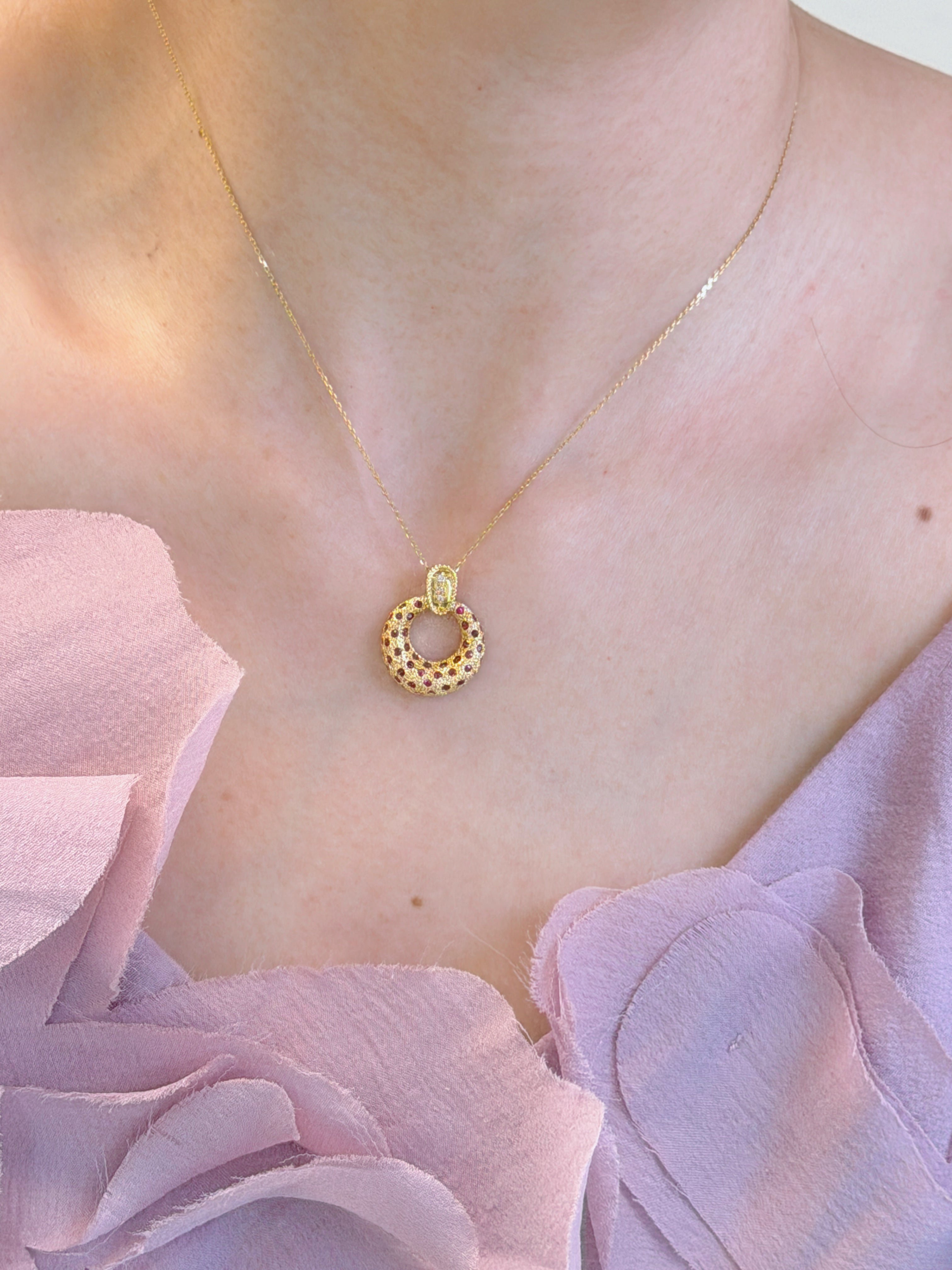 K18 Ruby Open Circle Pendant Necklace