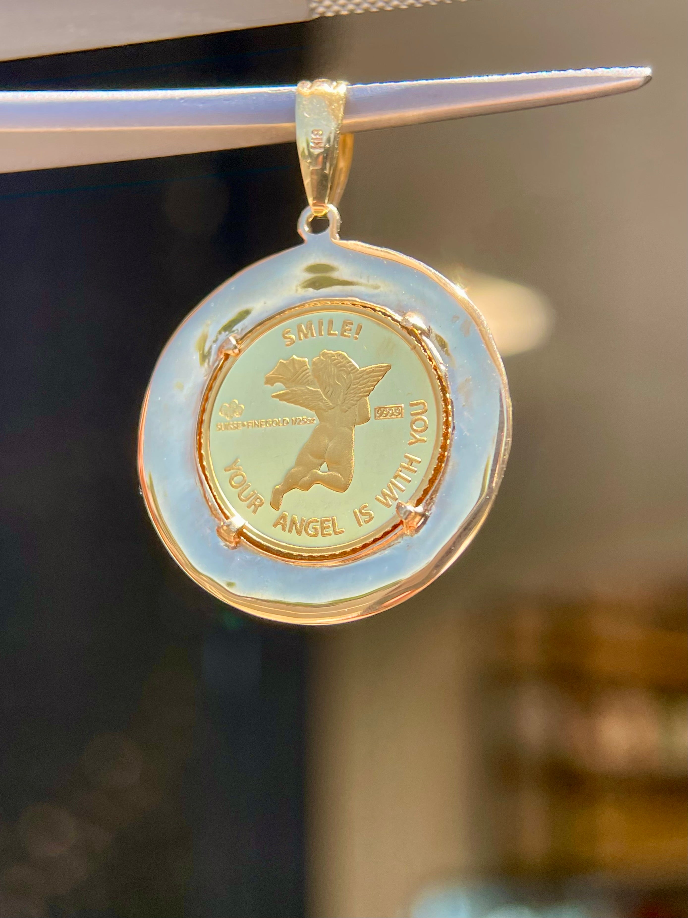 PAMP Suisse 24K Angel Gold Coin Pendant with 18K Gold Setting