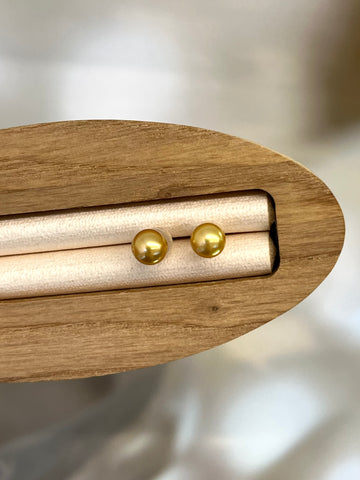 5mm Golden South Sea Cultured Pearl Earrings  in 18K Yellow Gold