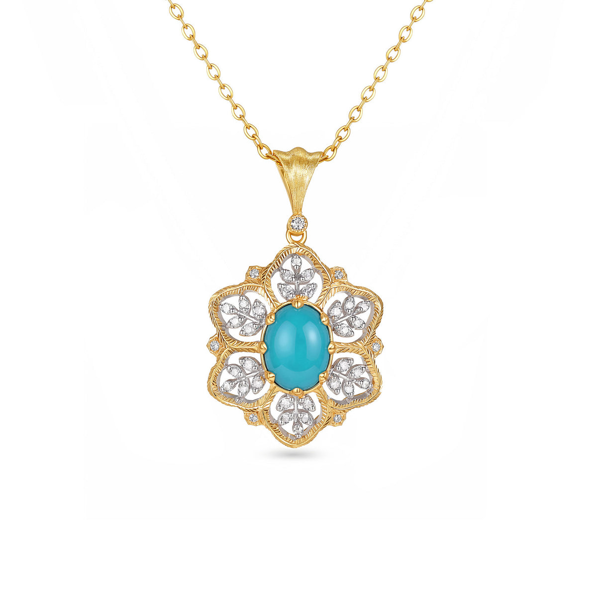 1.2CT Natural Turquoise Filigree Diamond Pendant in 18K(Pendant Only)