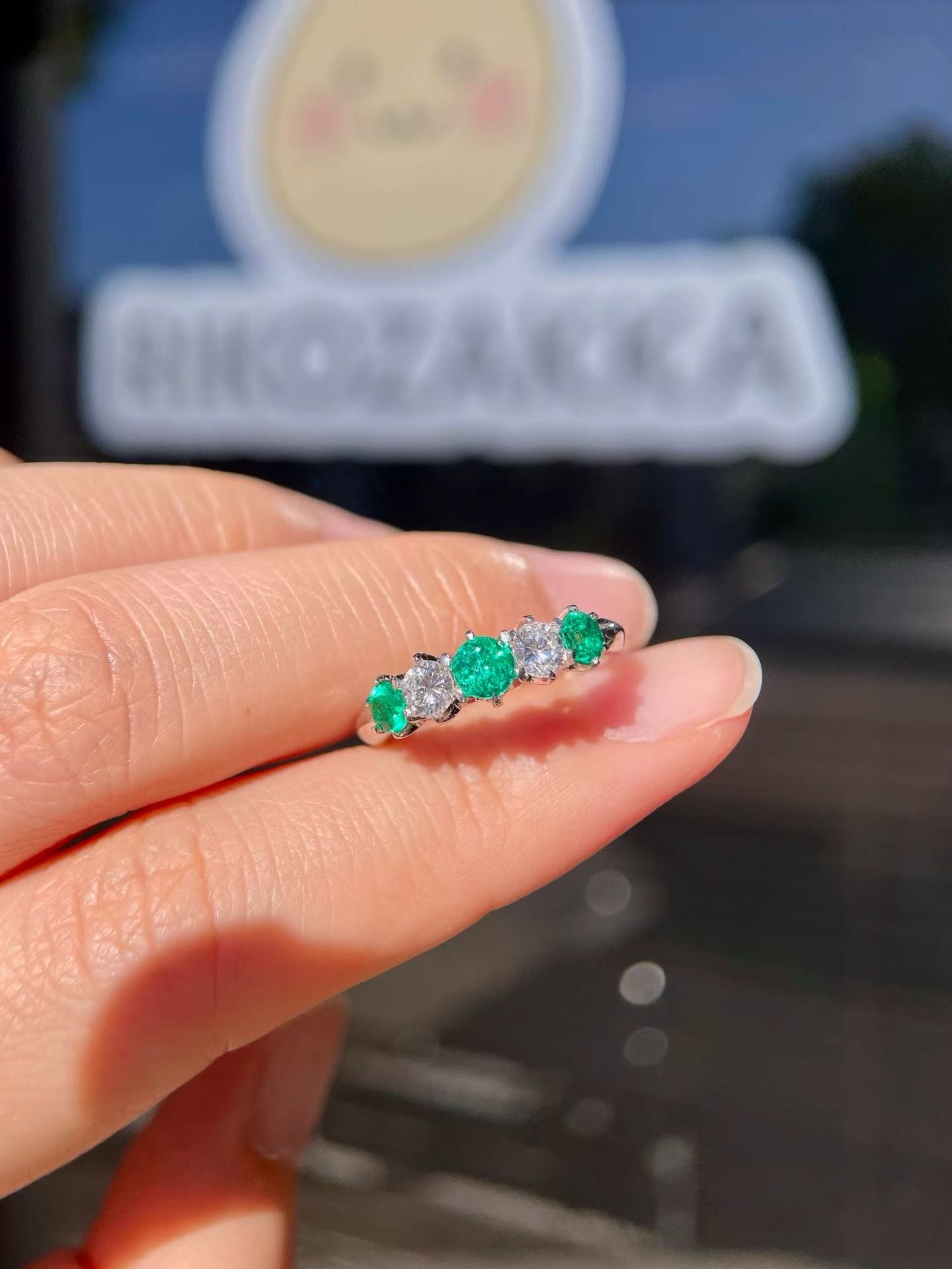 0.56ct Natural Emerald & Diamond Half Eternity Band Ring in Pt900