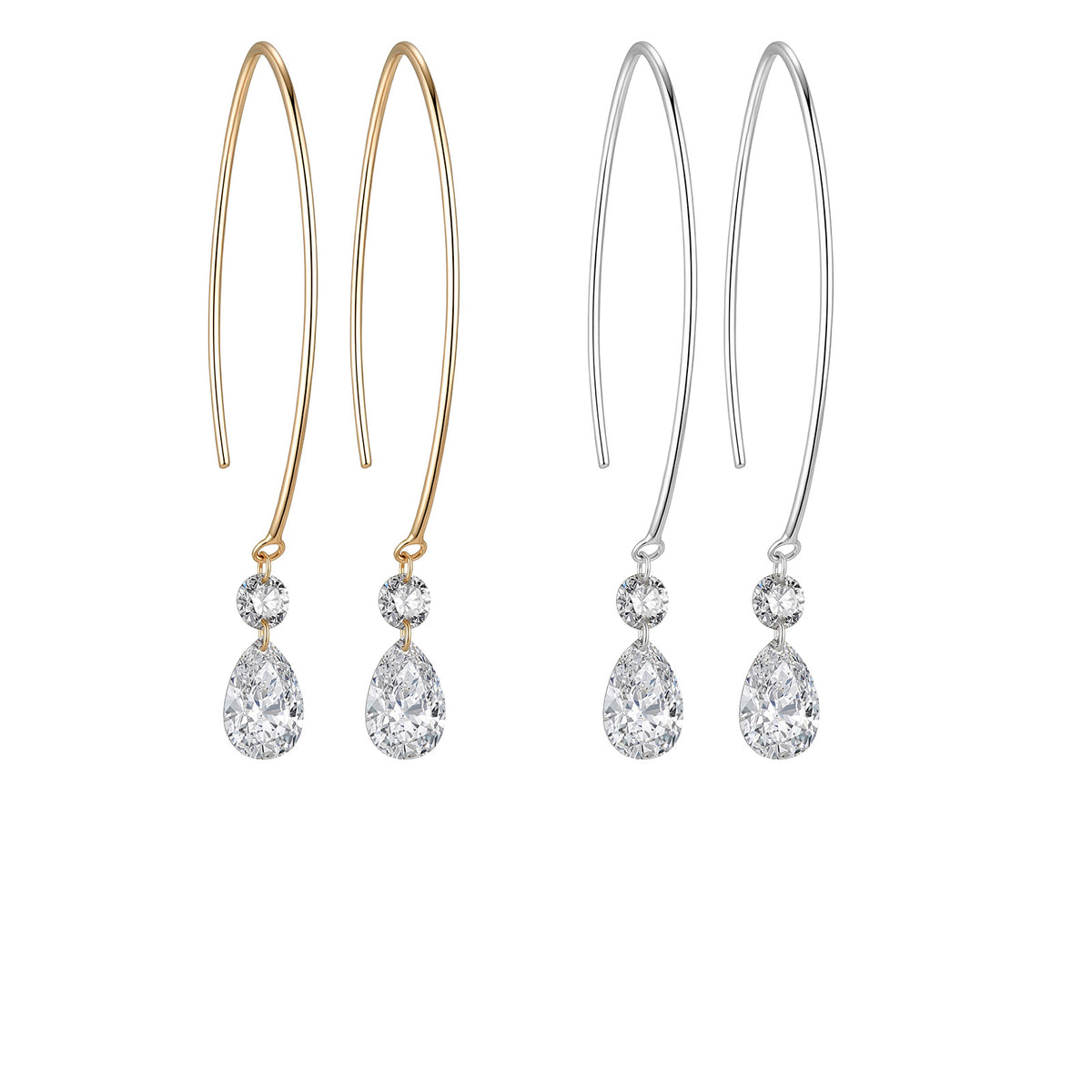 1.26CT Pear & Round Lab‑Grown Diamond Drop Open Wire Hoop Earrings in 14K