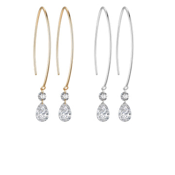 1.26CT Pear & Round Lab‑Grown Diamond Drop Open Wire Hoop Earrings in 14K