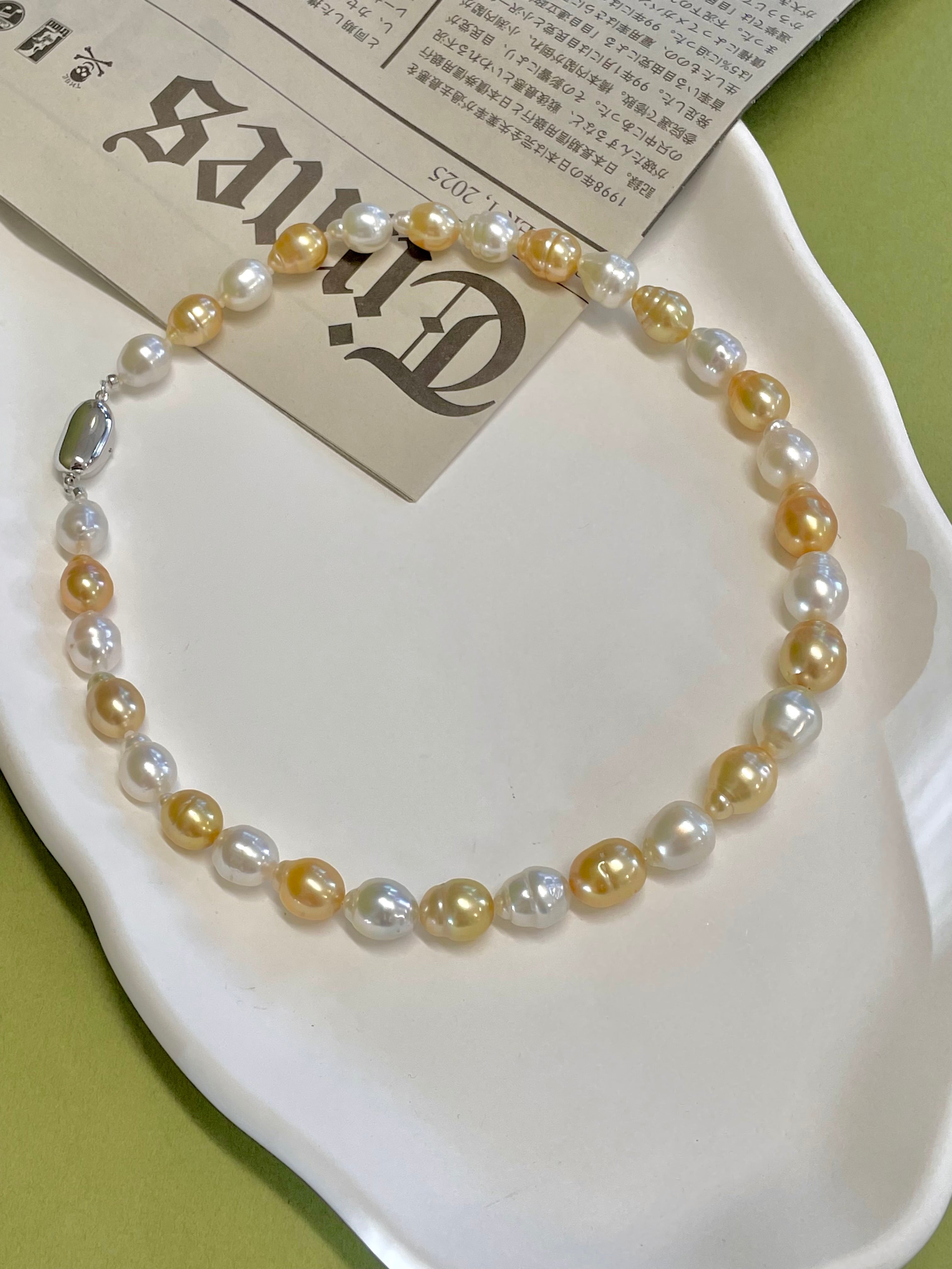 9-11mm Two-Tone White & Gold South Sea Cultured Pearl Strand
