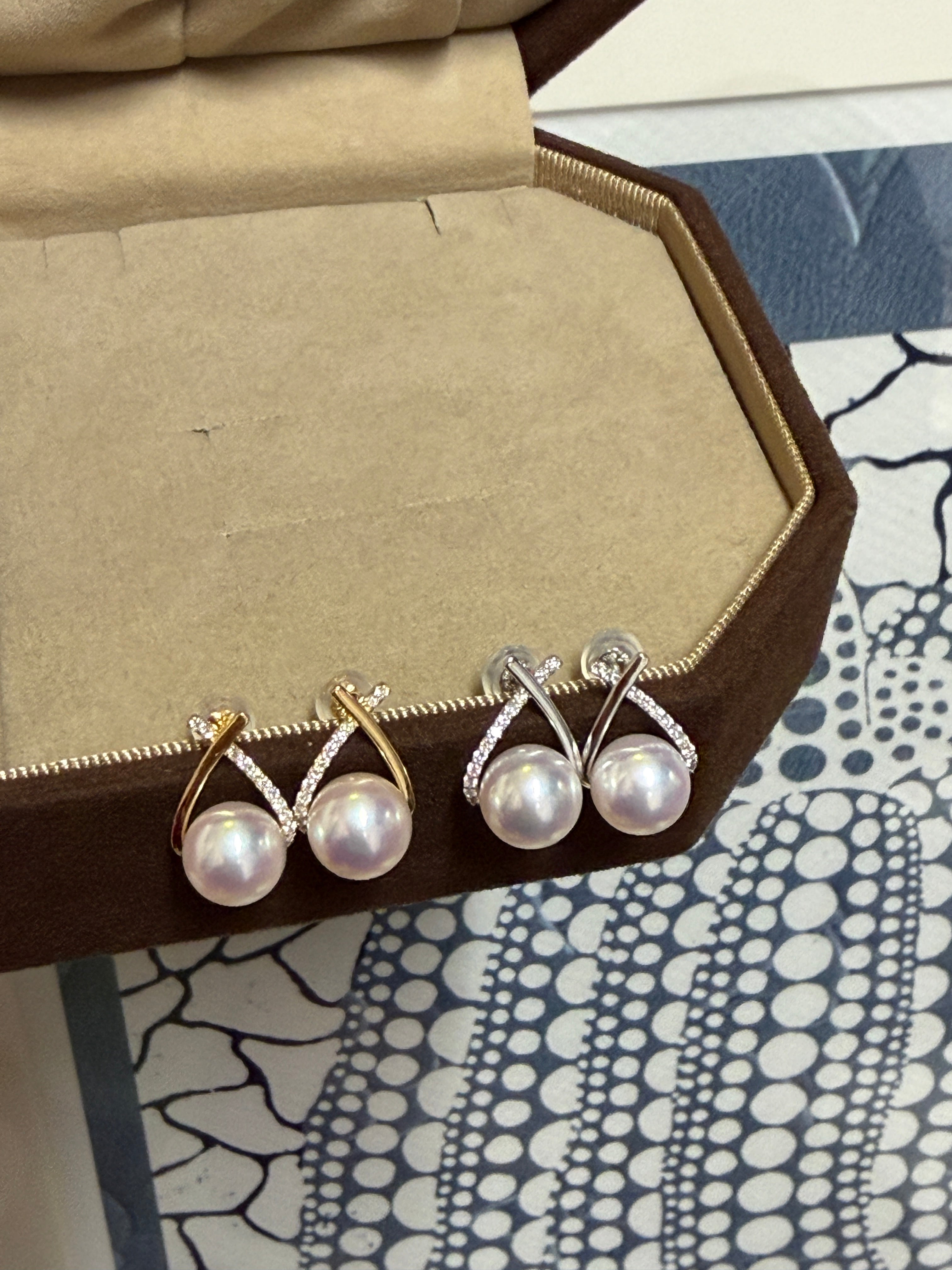 8mm Akoya Pearl Cross Earrings