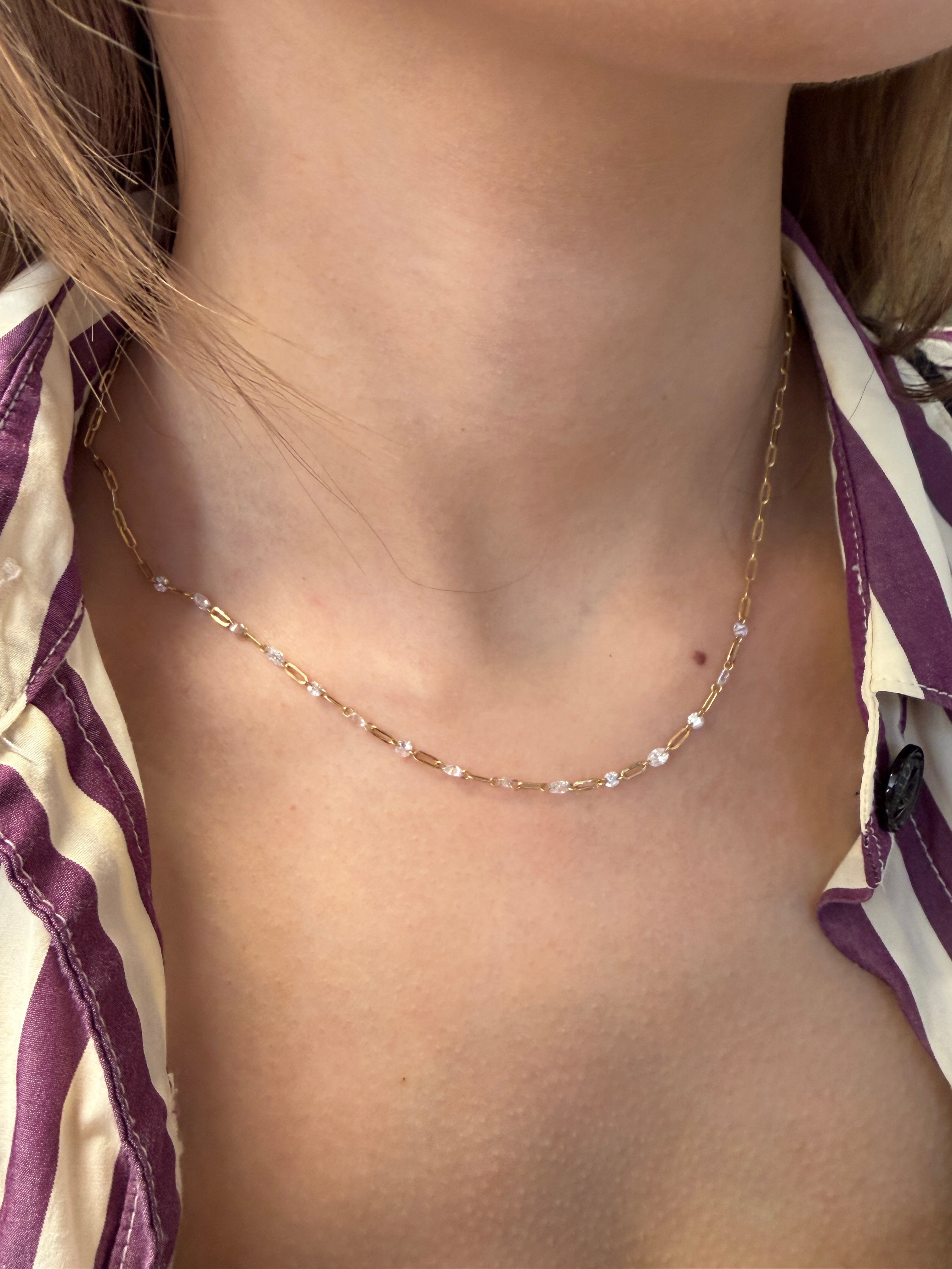 14K Yellow Gold Station Diamond Chain Necklace