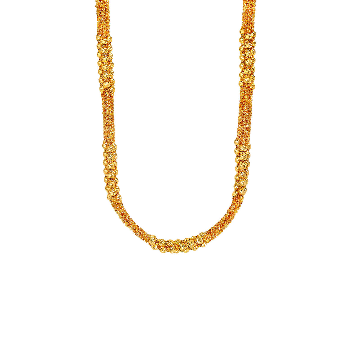 18K Gold Textured Beaded Chain Necklace  | 14"+4"