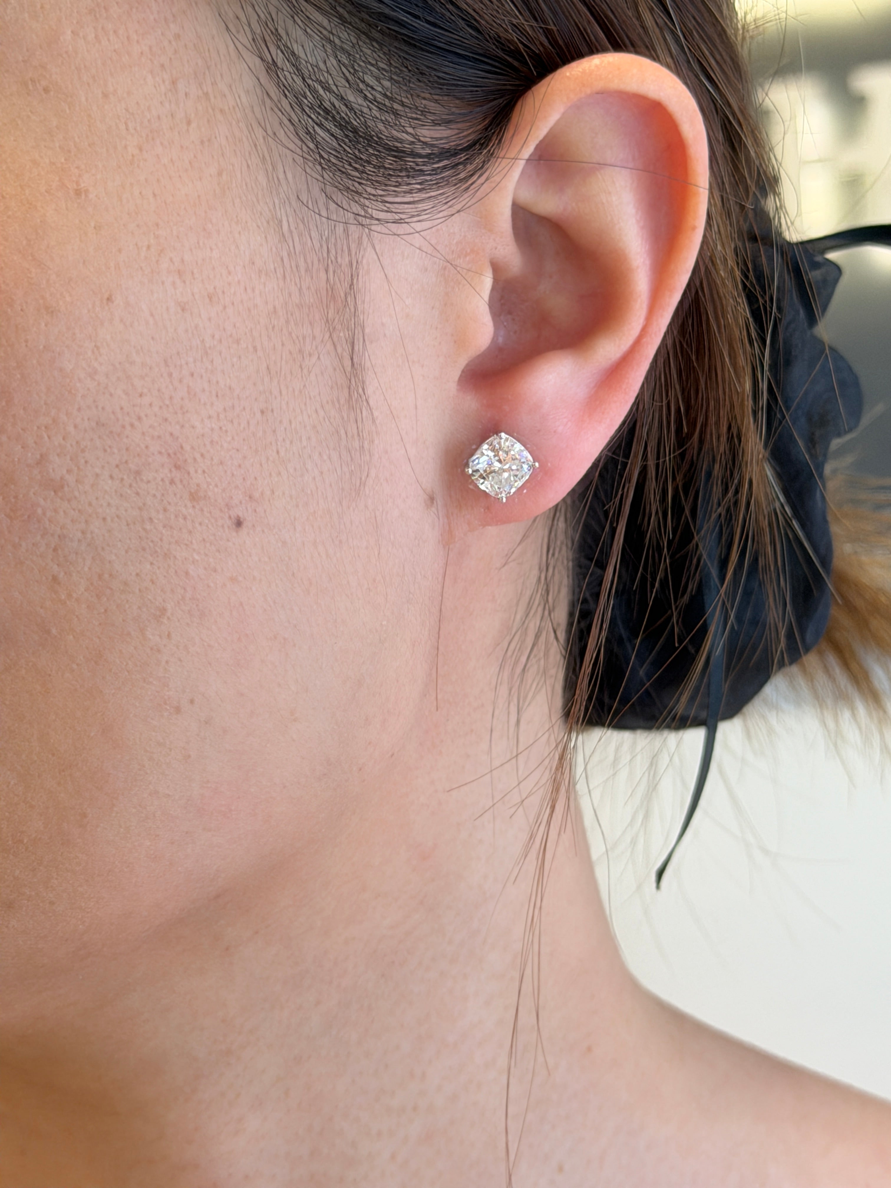 4ct Cushion Lab Diamond Stud Earrings, PT950
