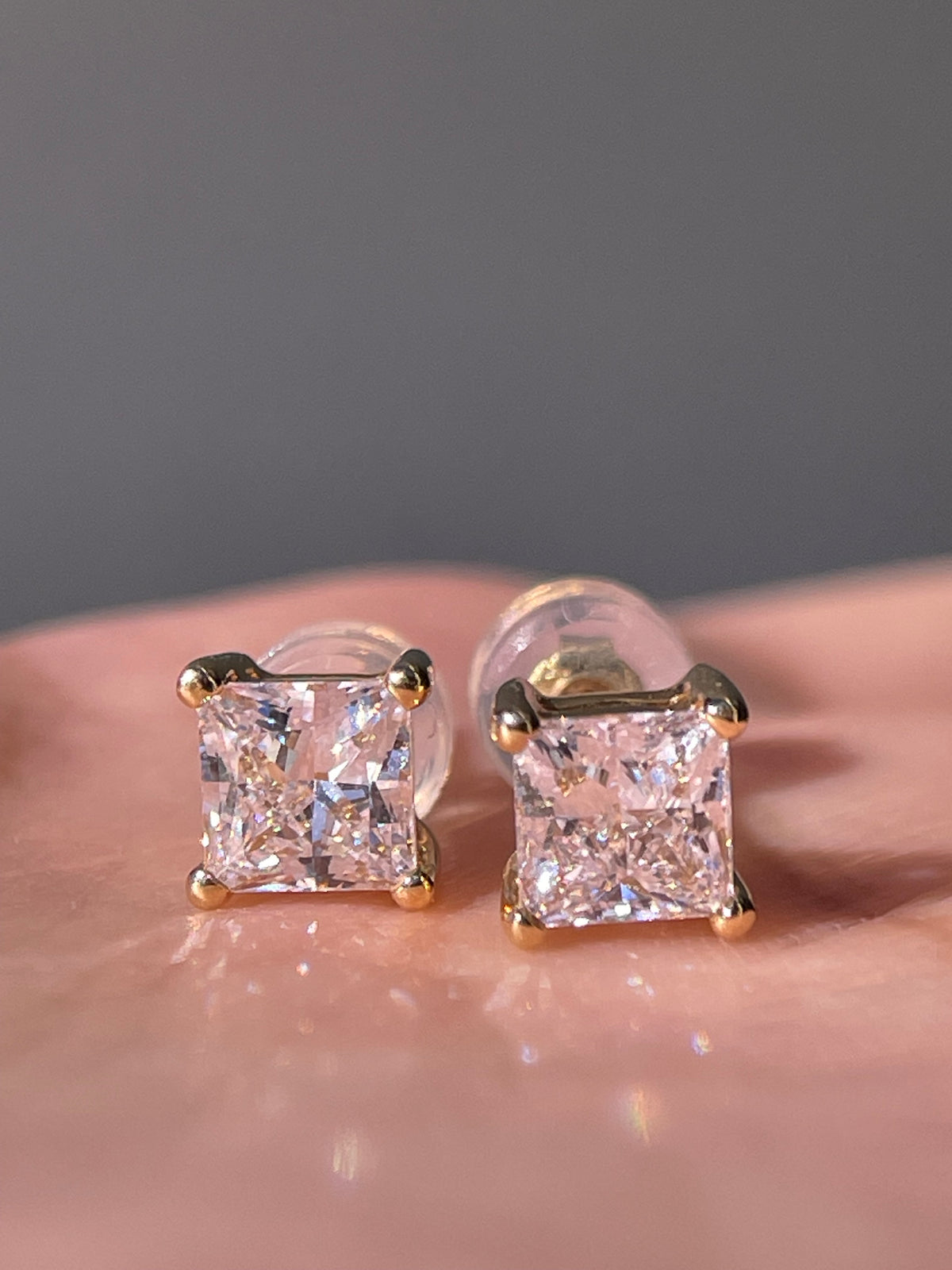 1.5ct Lab Grown Diamond Princess 4-Prong Stud Earrings 18K Yellow Gold DEF VS