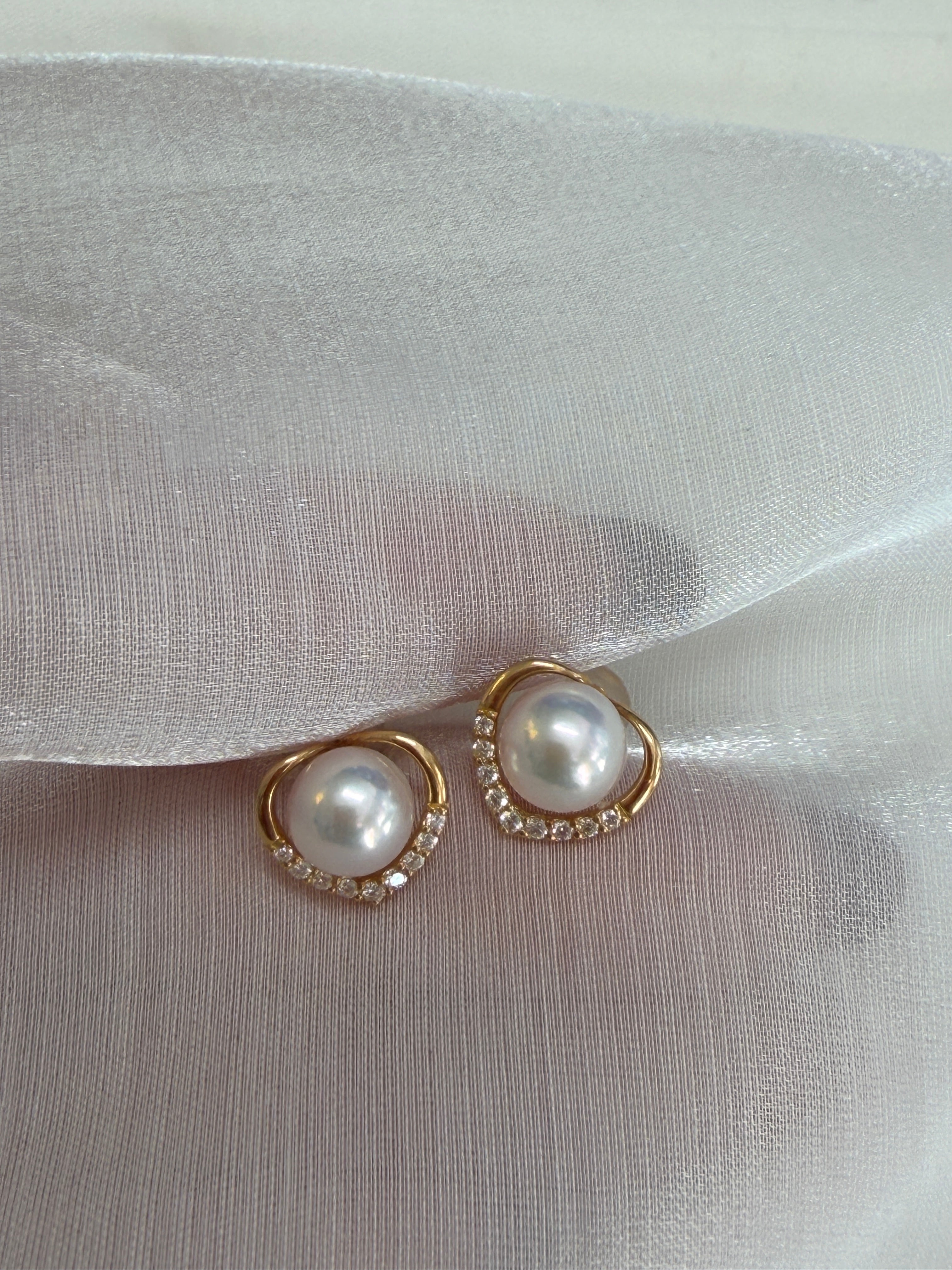 7mm Akoya Cultured Pearl Earrings in Platinum/18K Yellow Gold